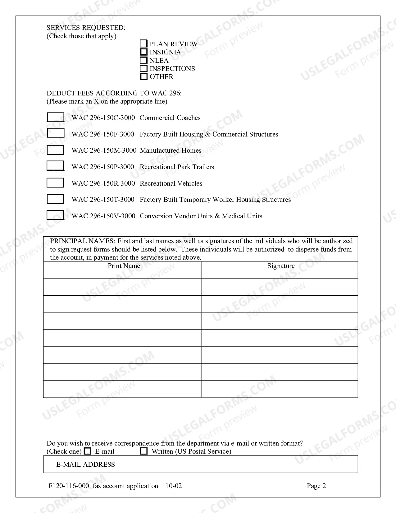 Preview Application to Establish an Factory Assembled Structure Deposit Account with the Dept. of Labor and Industries