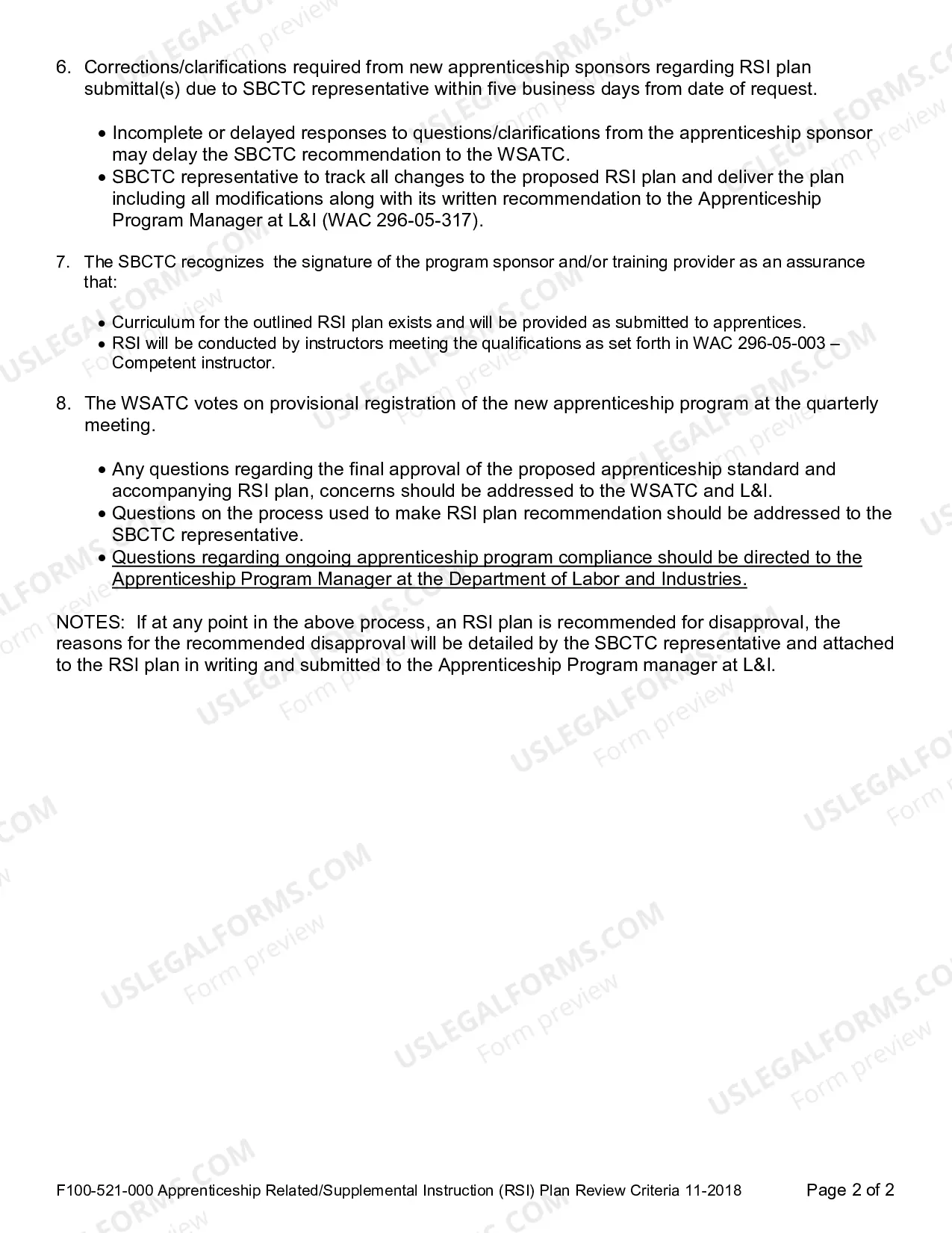 Preview Apprenticeship Related Supplemental Instruction (RSI) Plan Revew Review Criteria