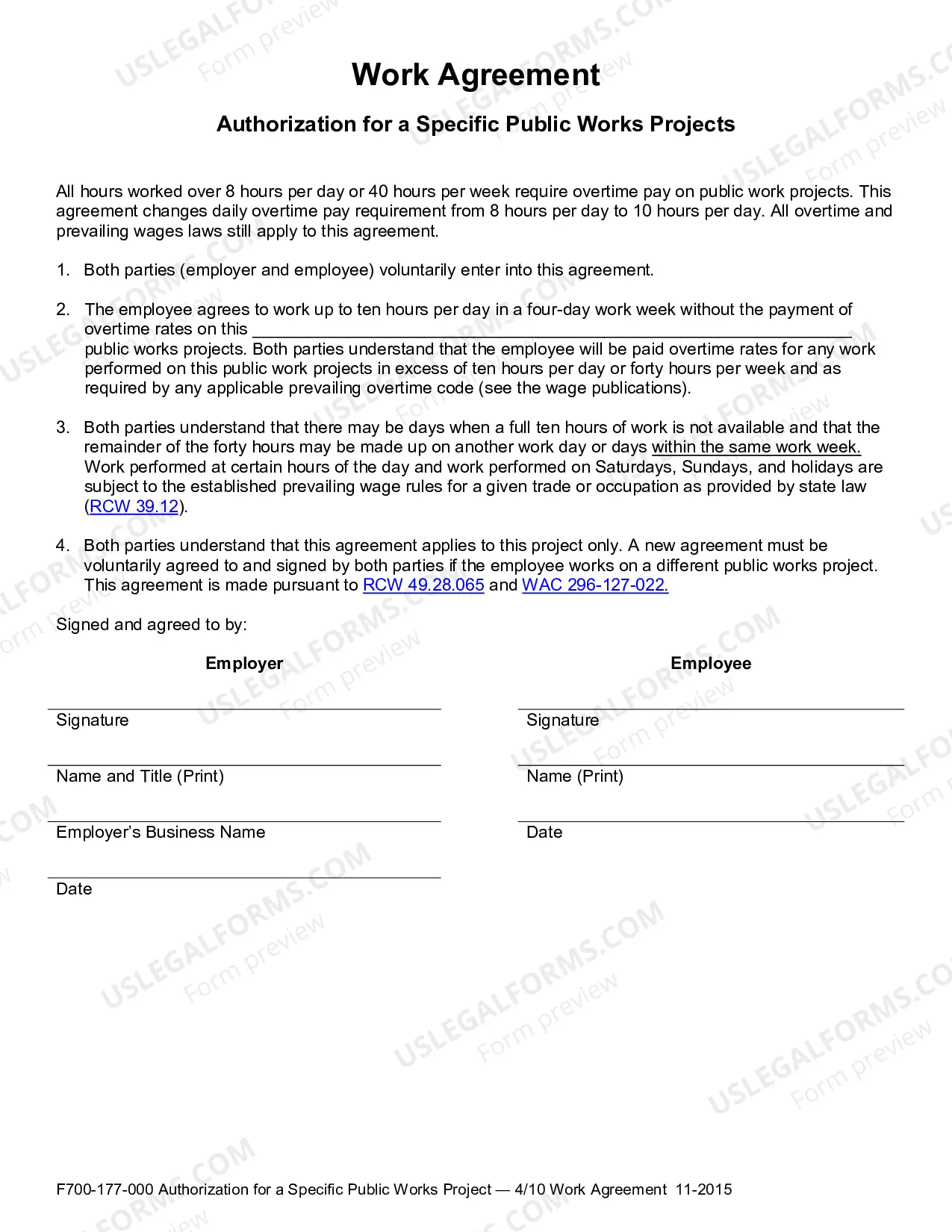 Preview Authorization for a Specific Public Works Project ? 4/10 Work Agreement