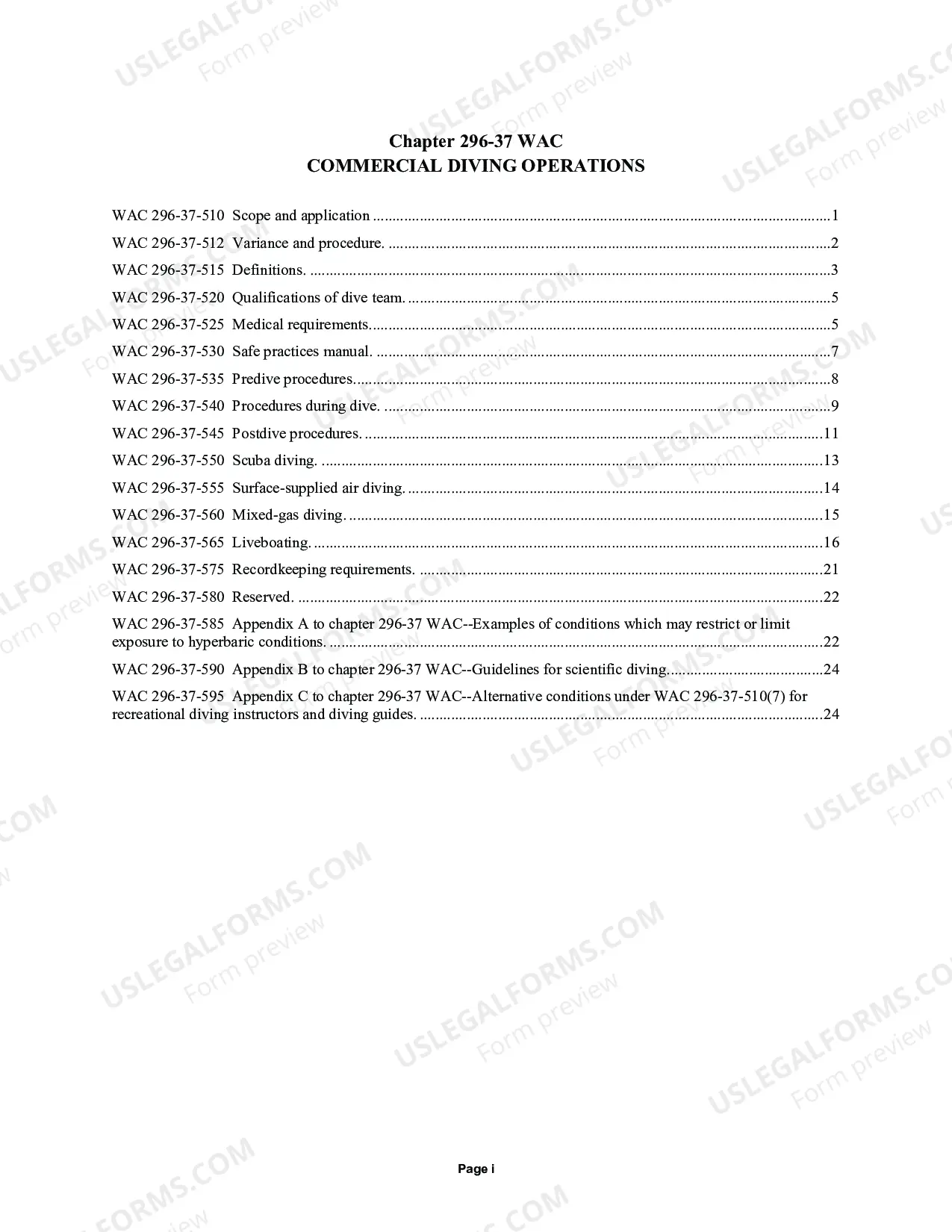 Preview Commercial Diving Operations, Chapter 296-37 WAC