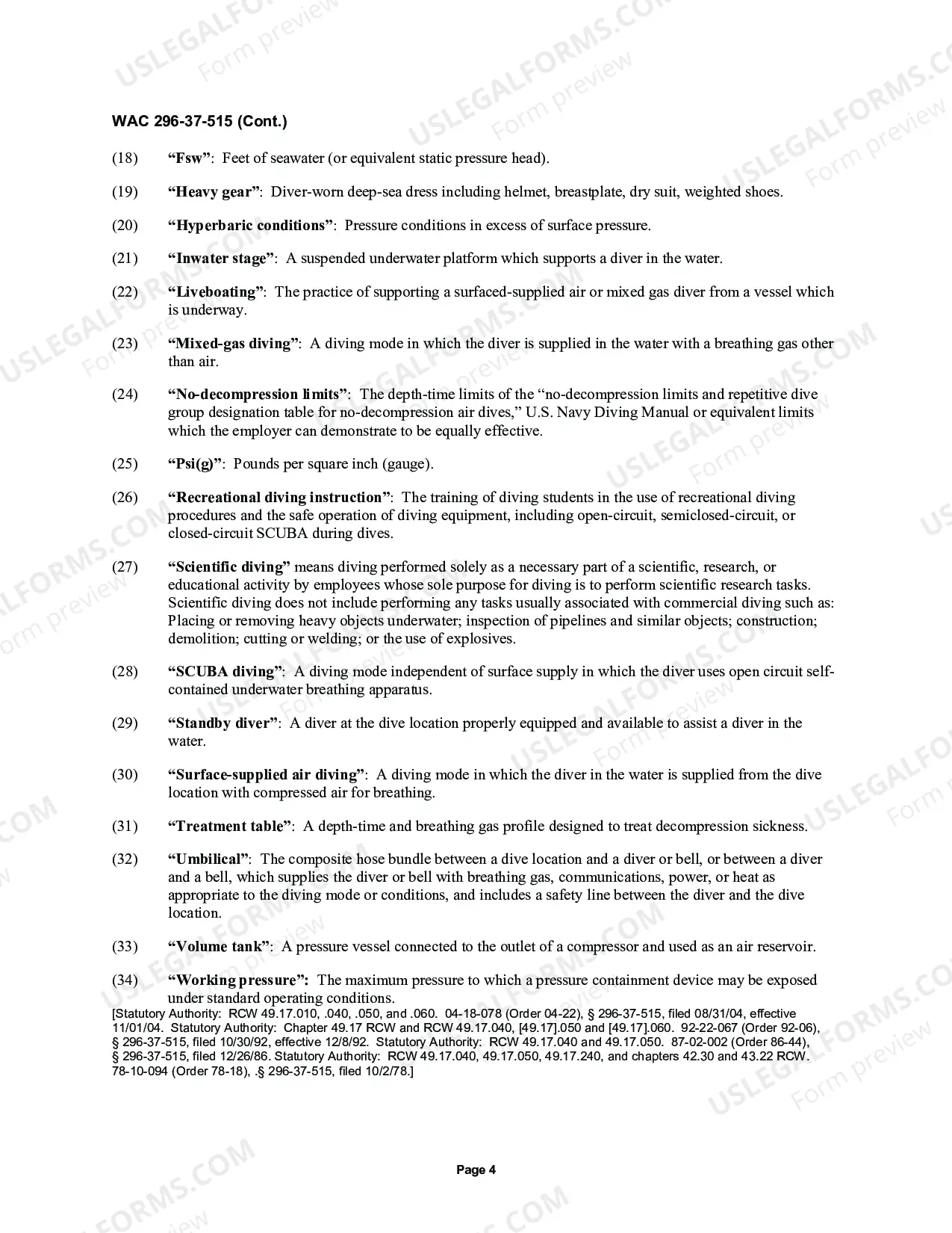Preview Commercial Diving Operations, Chapter 296-37 WAC
