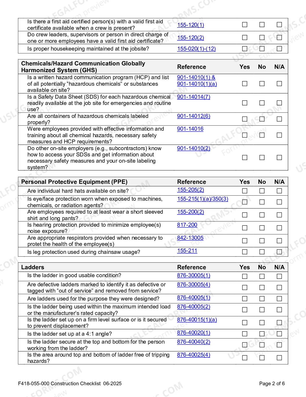 Preview Construction Checklist - Safety