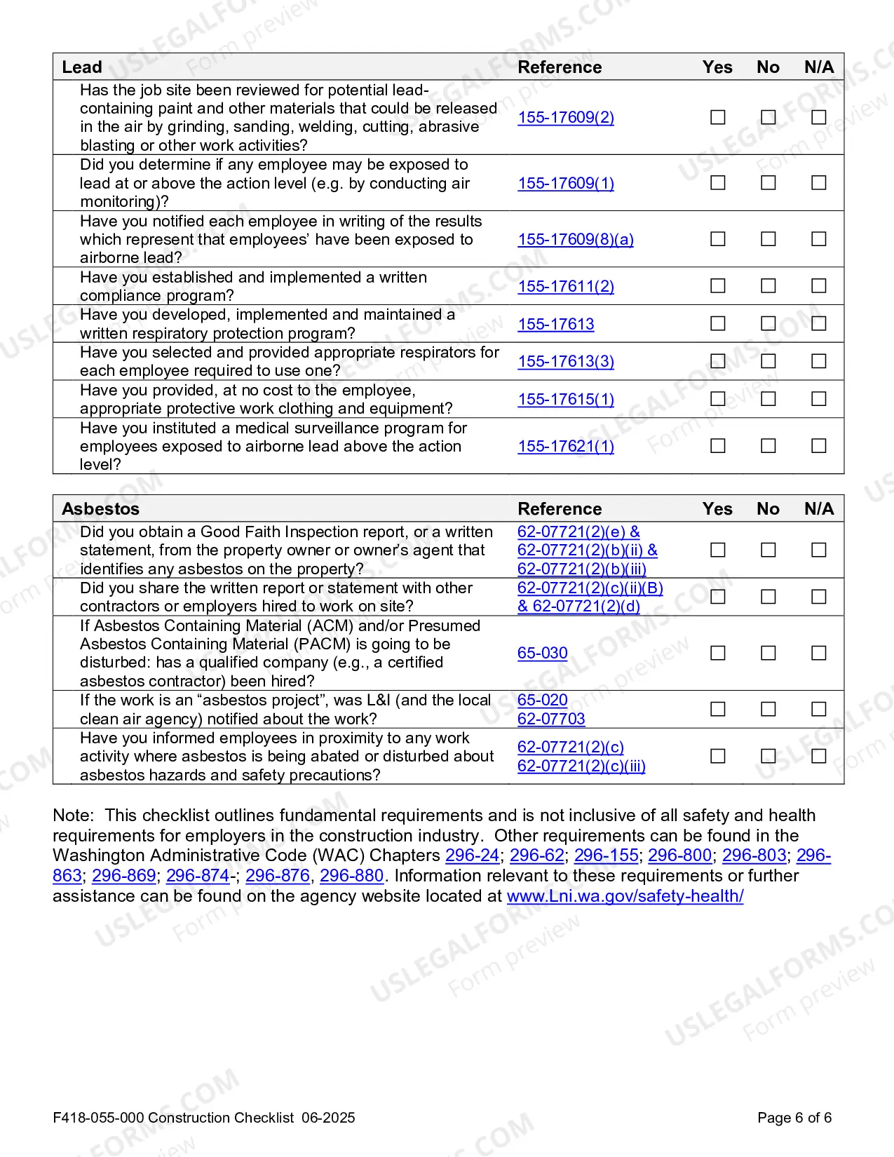 Preview Construction Checklist - Safety