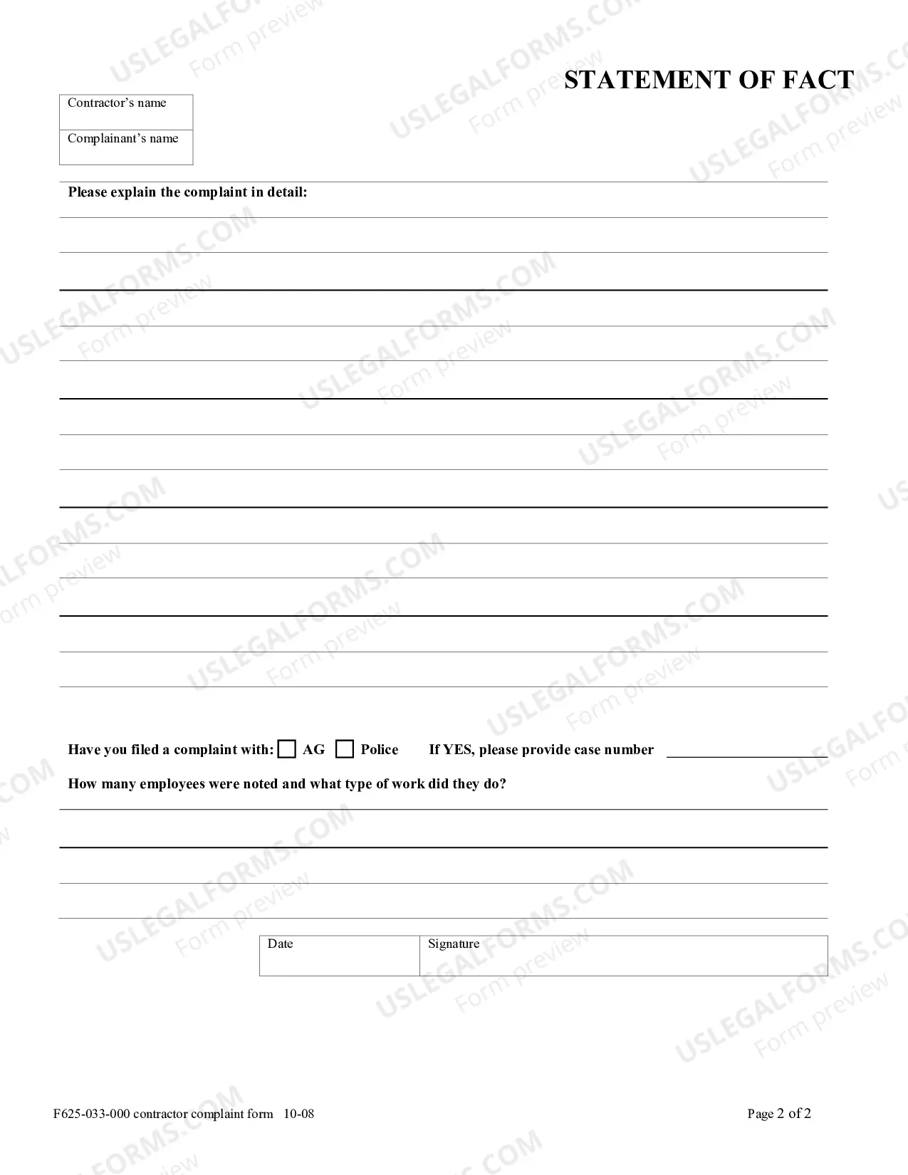 Preview Contractor Complaint Form