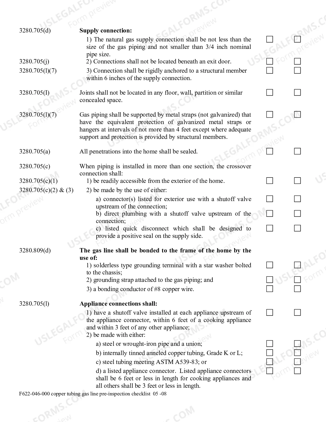 Preview Copper Tubing Gas Line Pre-Inspection Checklist