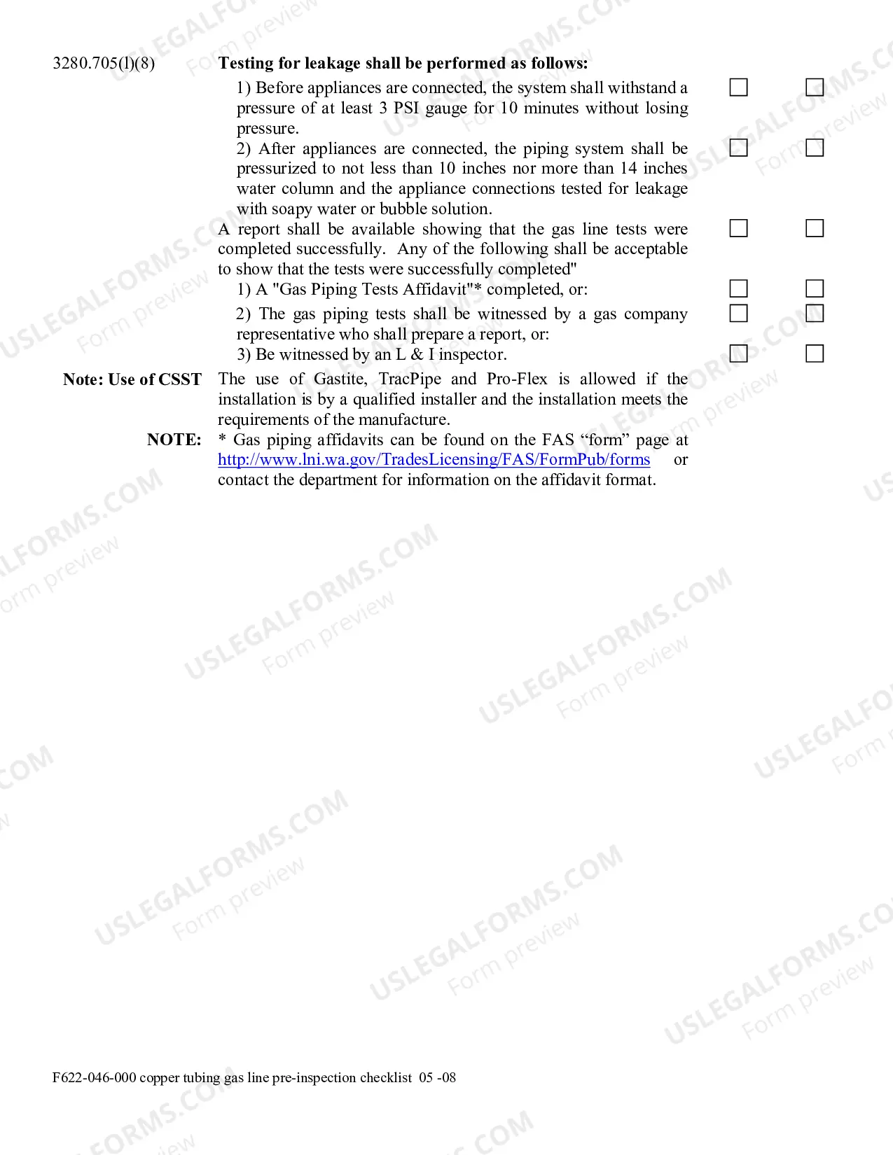 Preview Copper Tubing Gas Line Pre-Inspection Checklist