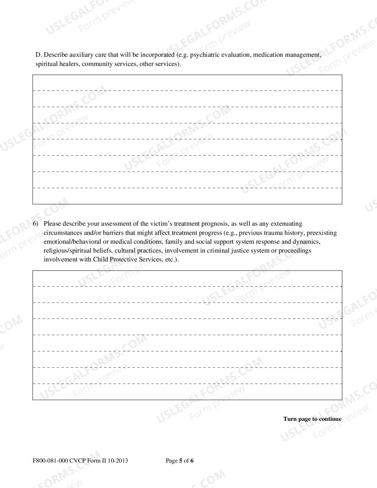 Preview Crime Victims Compensation Program Initial Response and Assessment: Form II