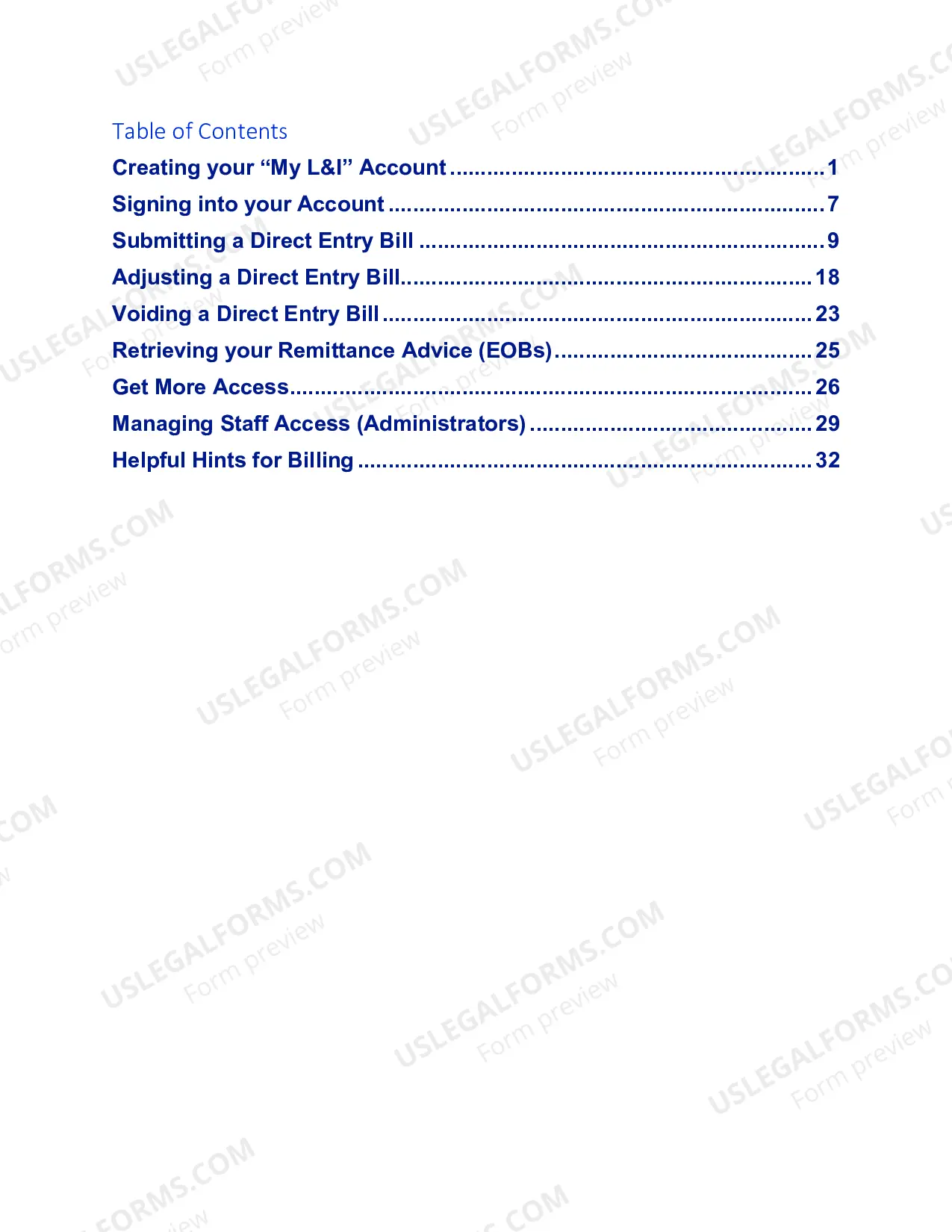 Preview Direct Entry Billing Manual