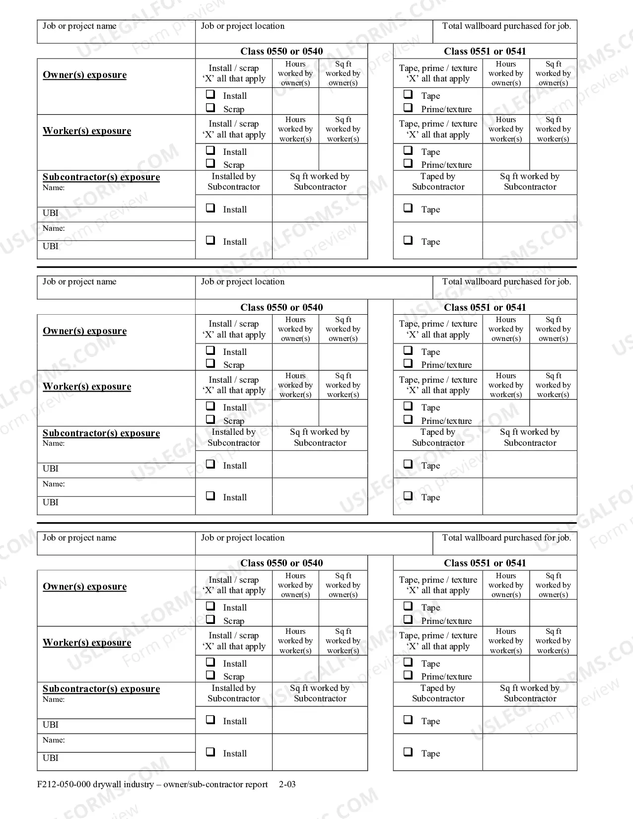 Preview Drywall Industry - Owner/Sub-Contractor Report