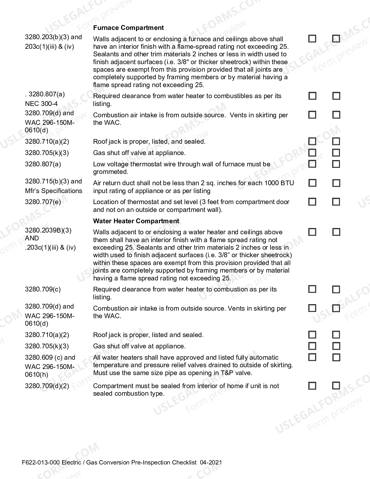 Preview Electric / Gas Conversion Pre-Inspection Checklist