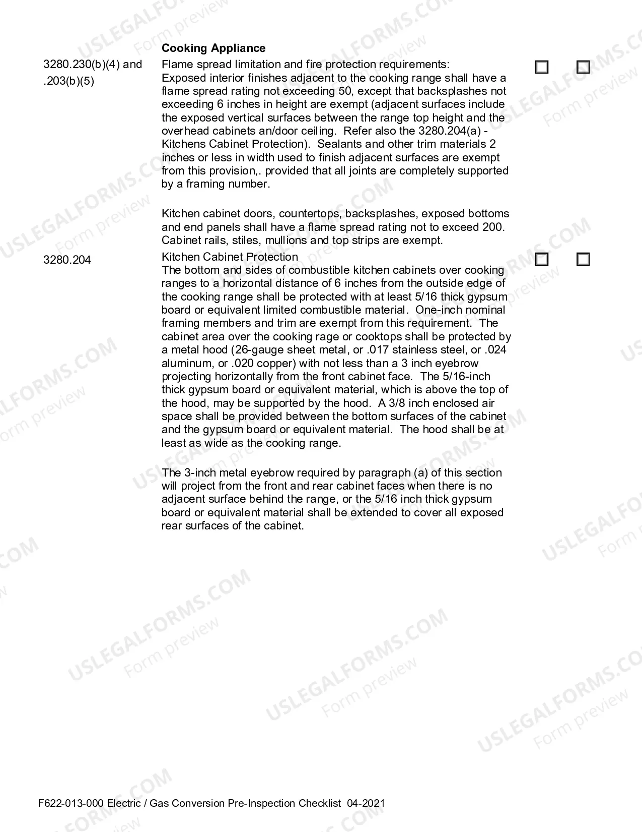 Preview Electric / Gas Conversion Pre-Inspection Checklist