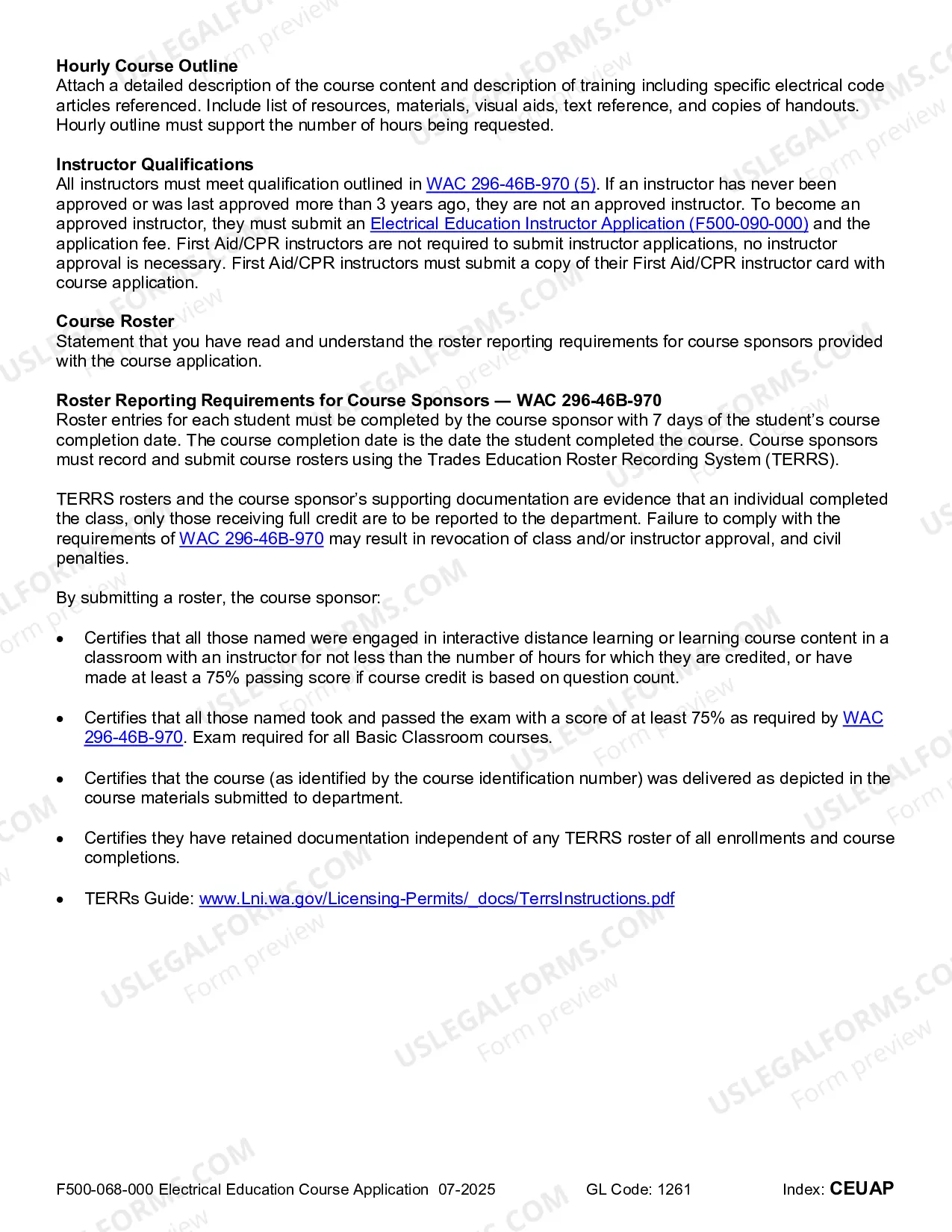 Preview Electrical Education Course Application