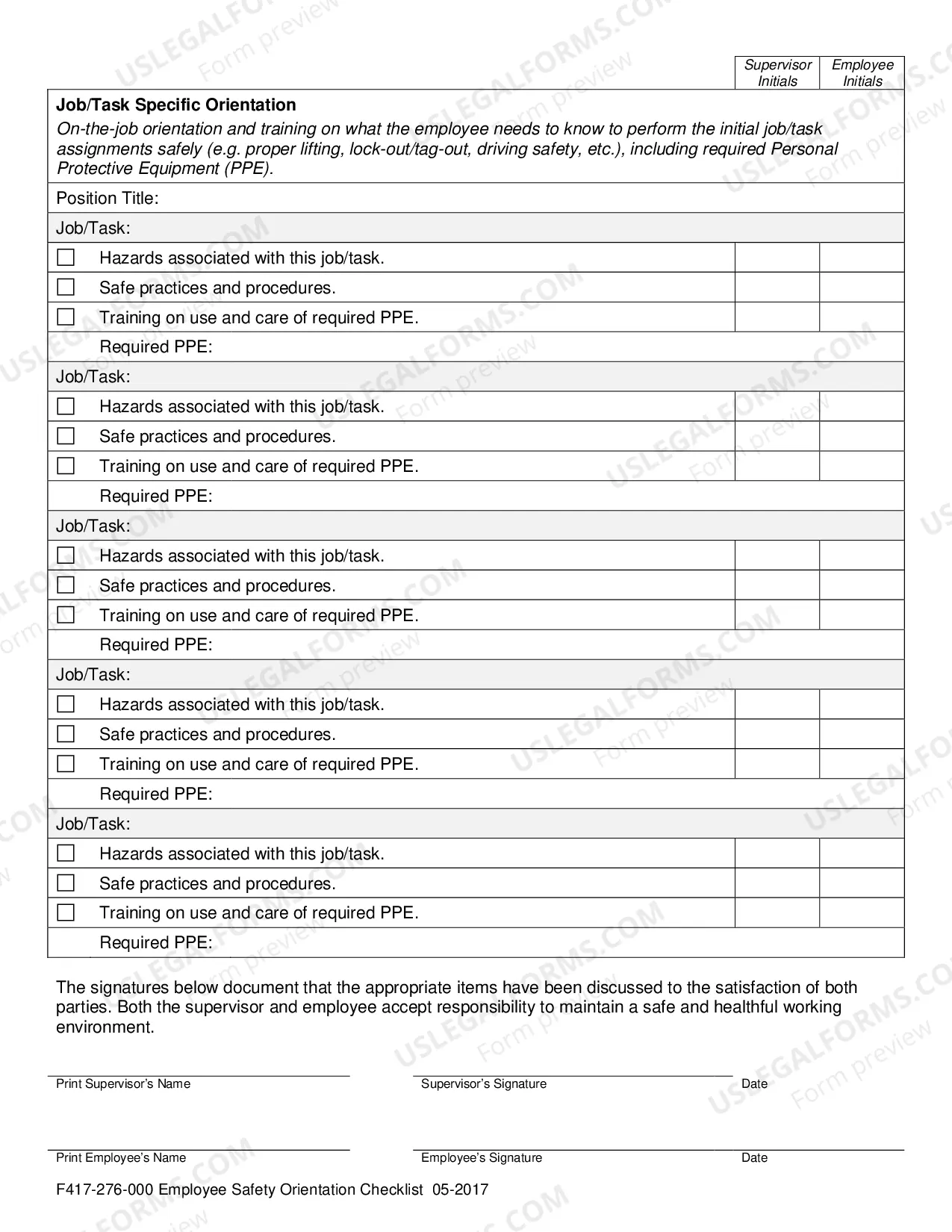 Preview Employee Safety Orientation Checklist