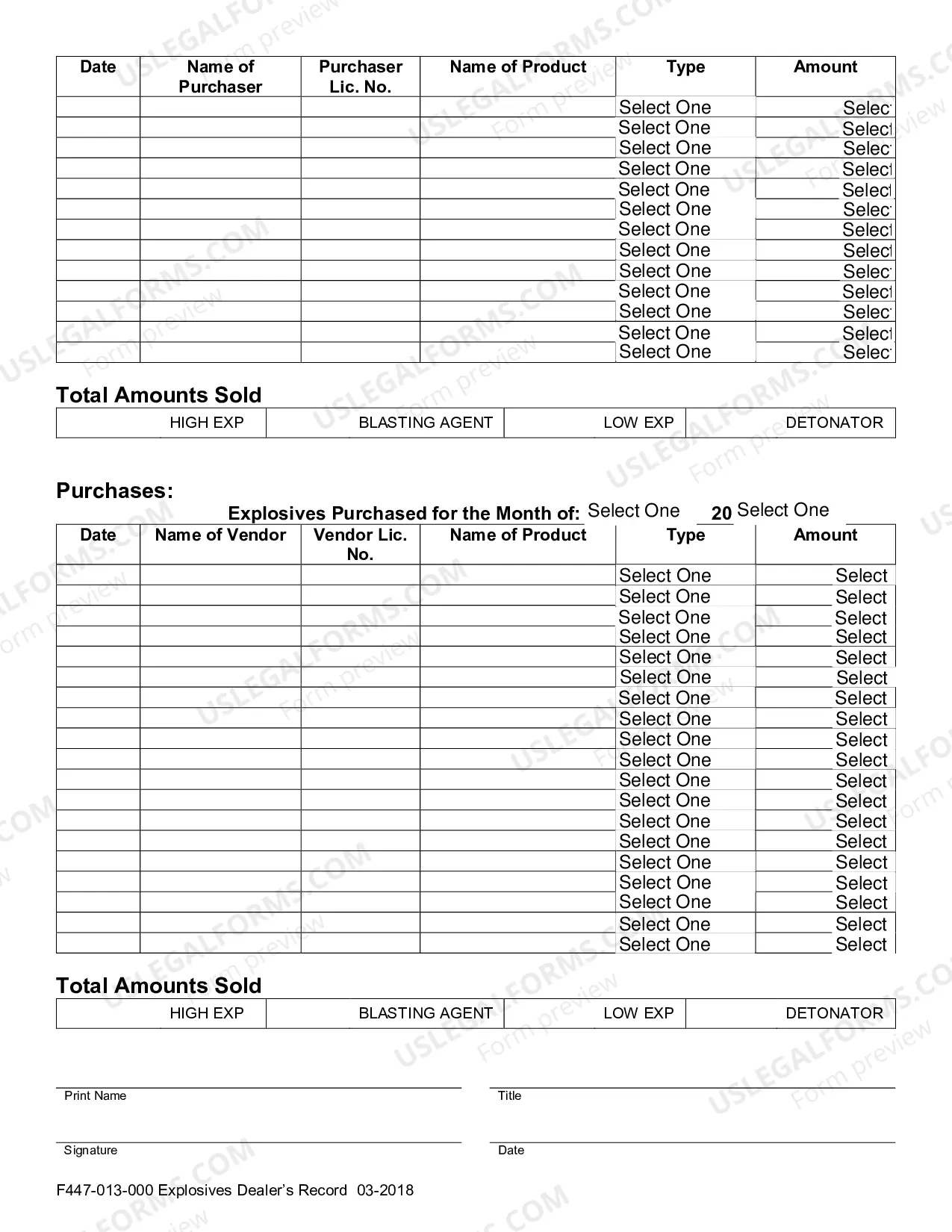 Preview Explosives Dealer's Records
