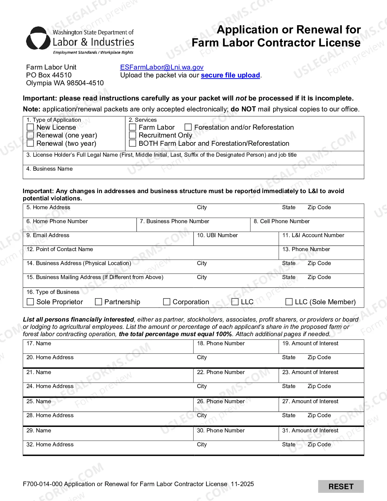 Preview Farm Labor Contractor Application/Renewal Packet