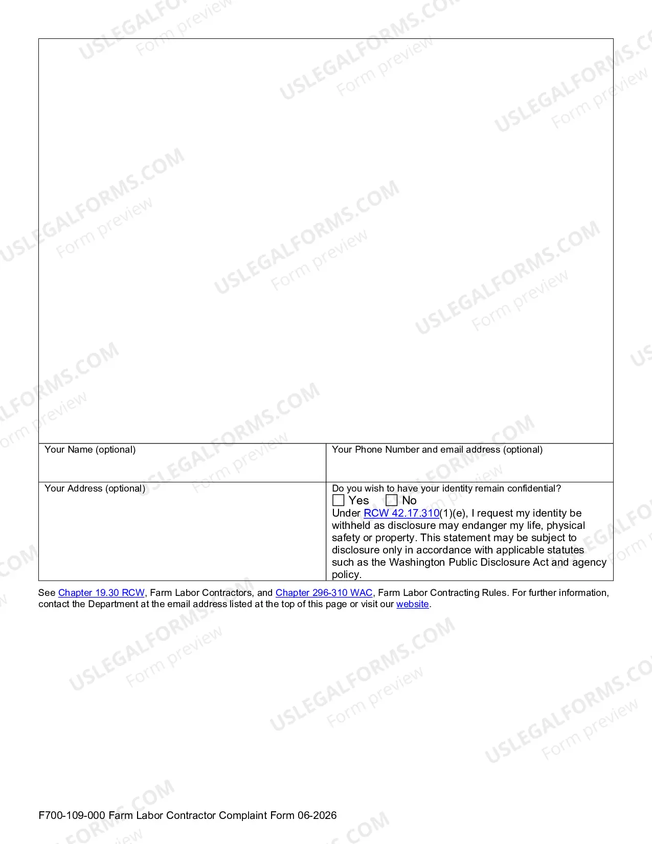 Preview Farm Labor Contractor Complaint Form