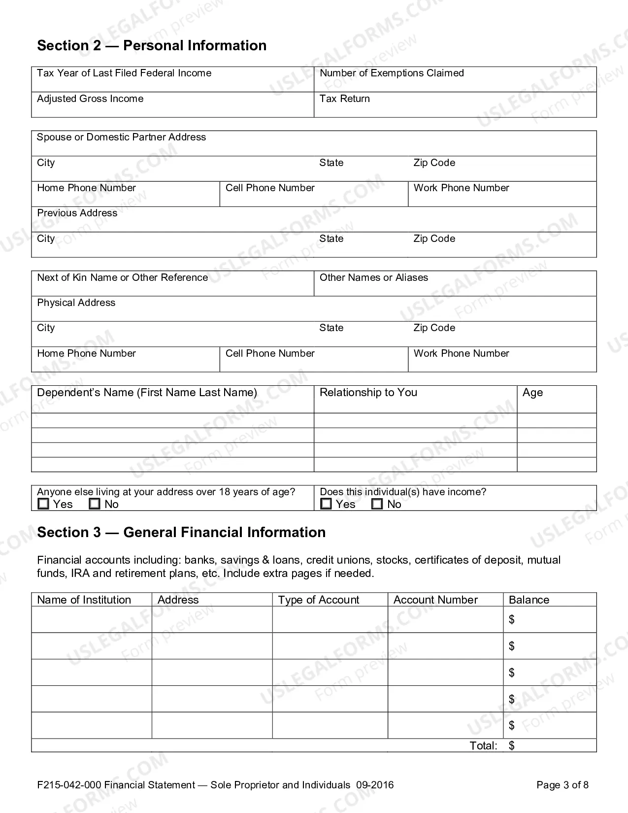 Preview Financial Statement - Sole Proprietor and Individuals