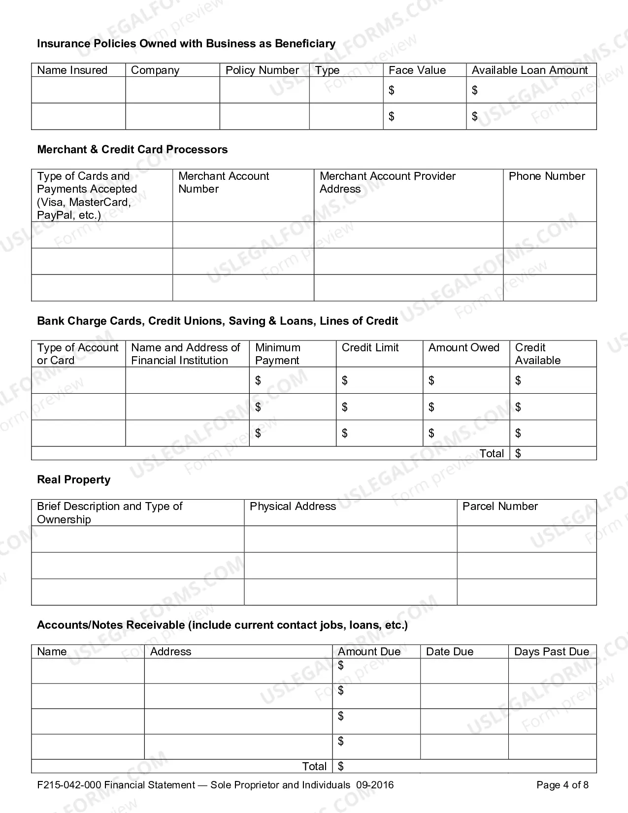 Preview Financial Statement - Sole Proprietor and Individuals