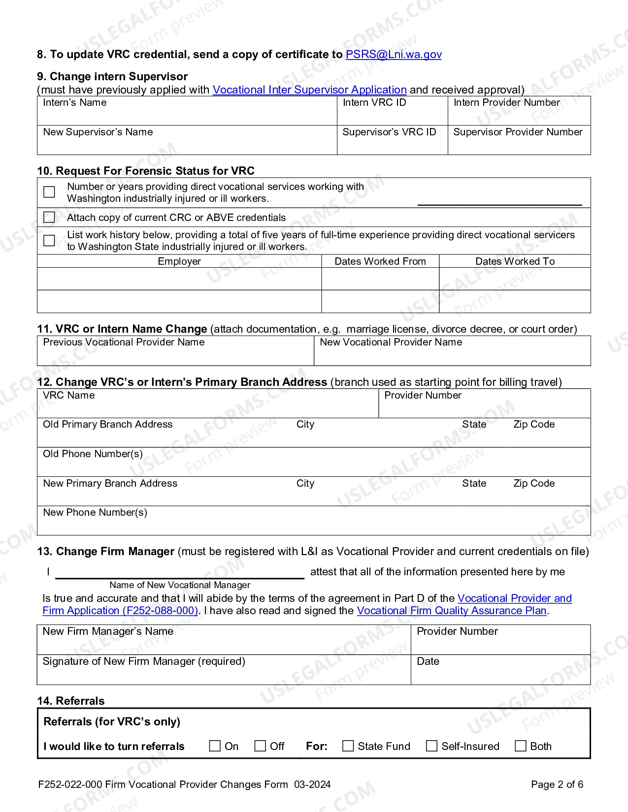 Preview Firm Vocational Provider Account Change