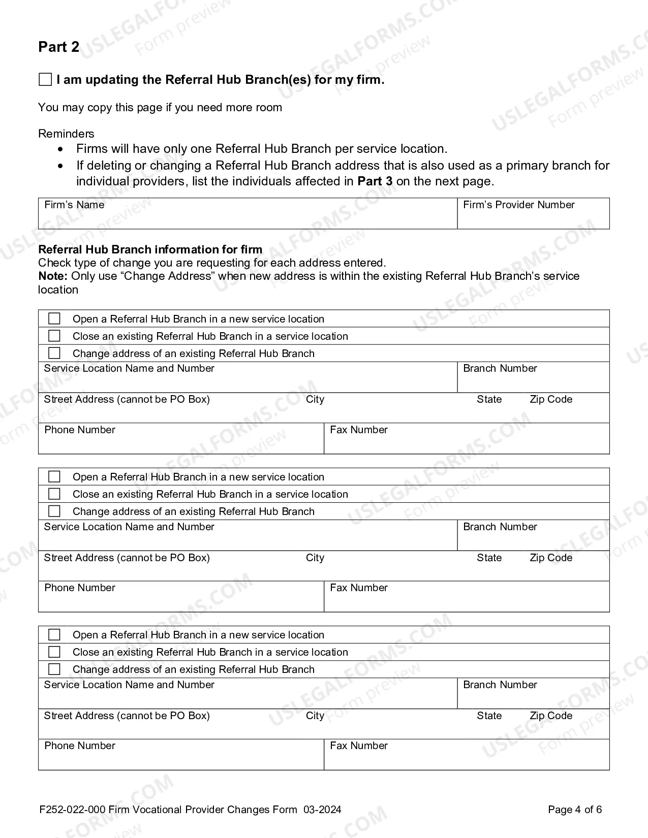 Preview Firm Vocational Provider Account Change