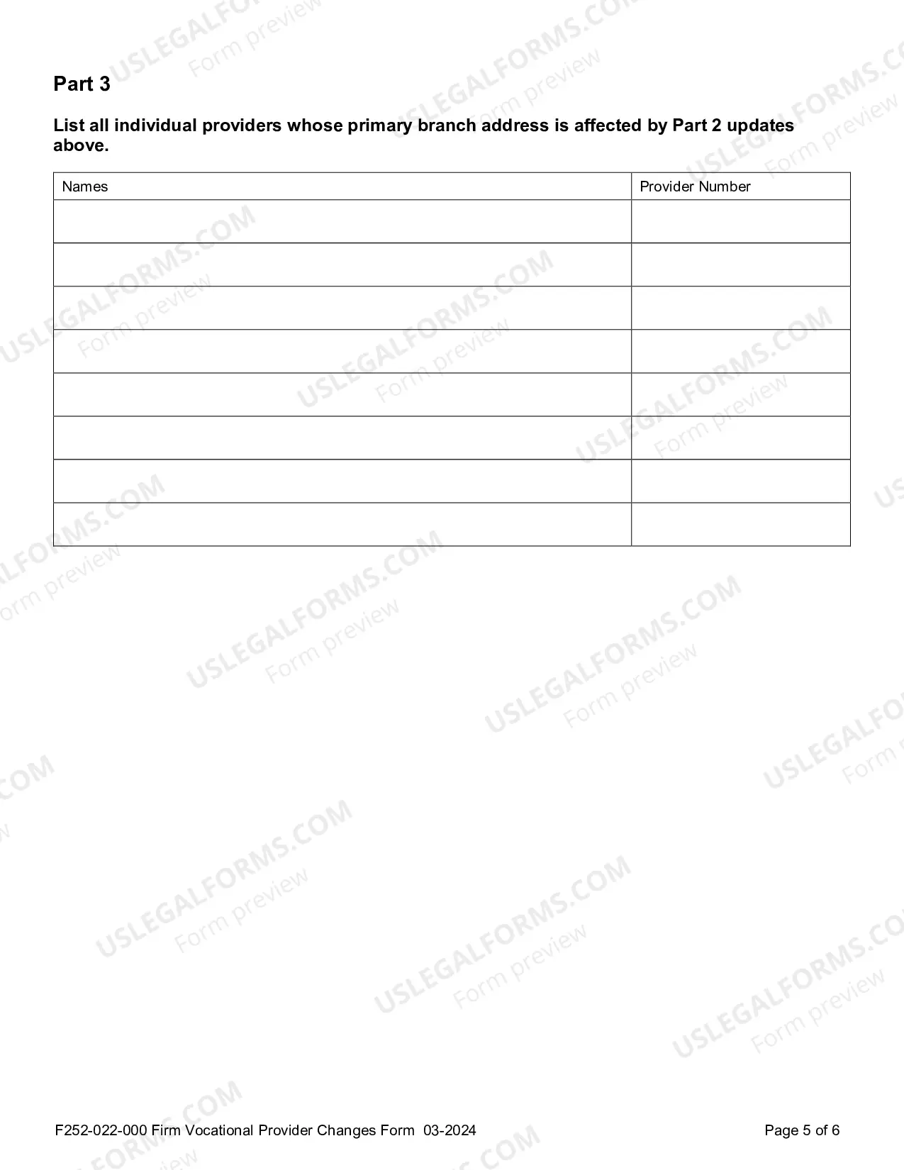 Preview Firm Vocational Provider Account Change