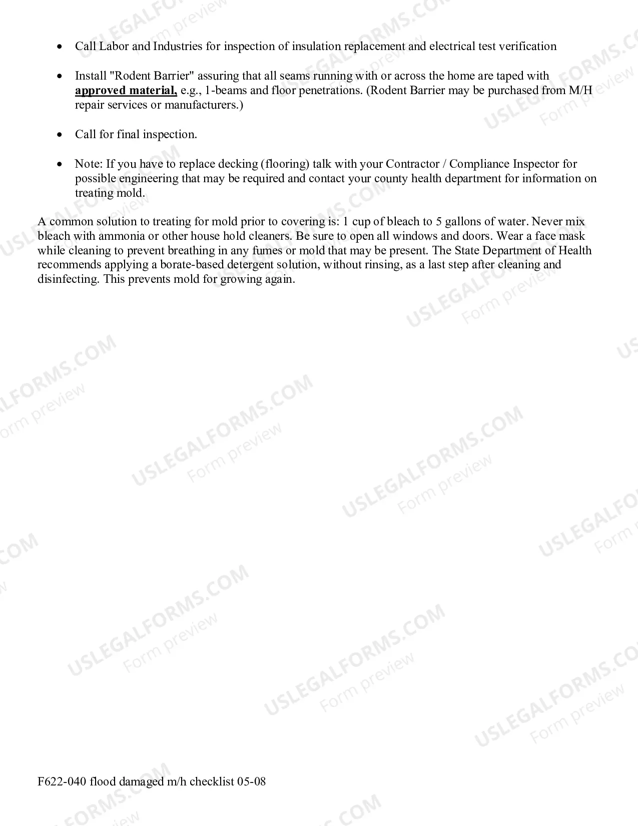 Preview Flood Damaged Manufactured Home Checklist