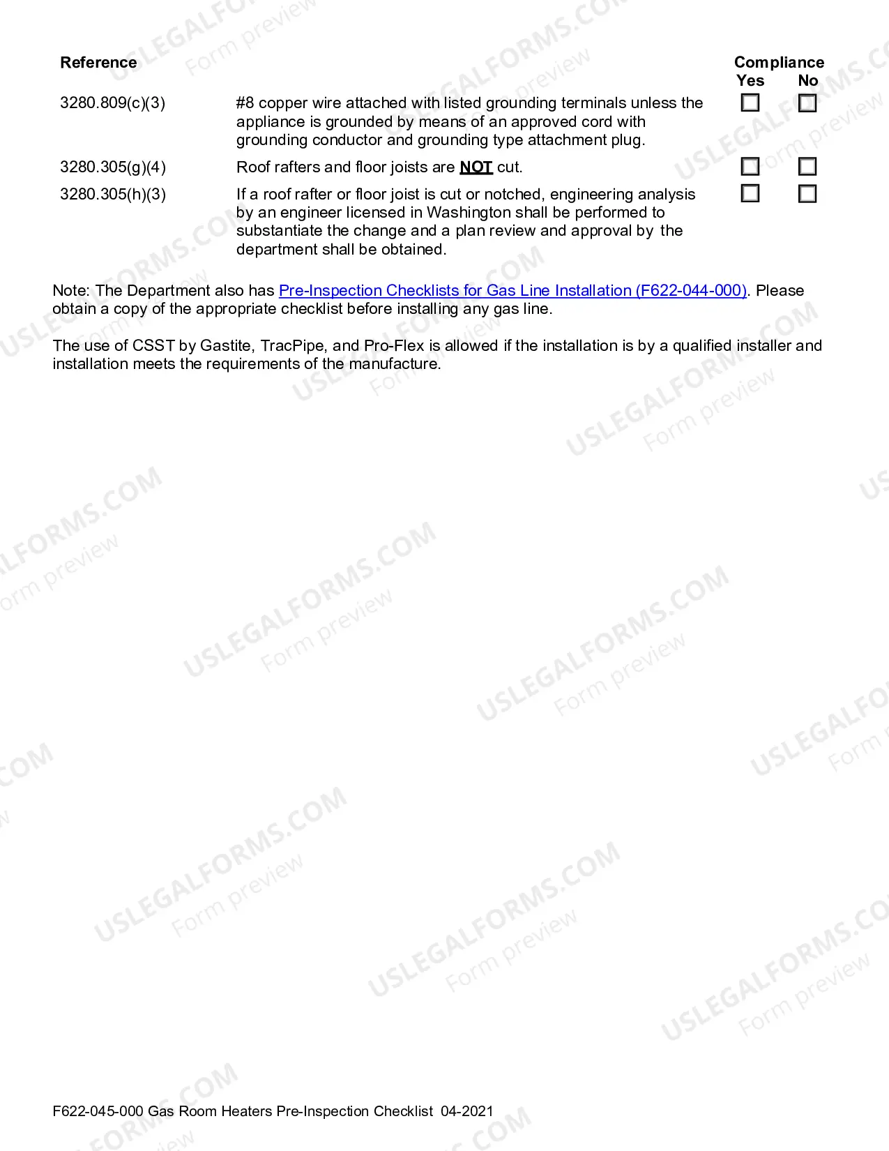 Preview Gas Room Heaters Pre-Inspection Checklist