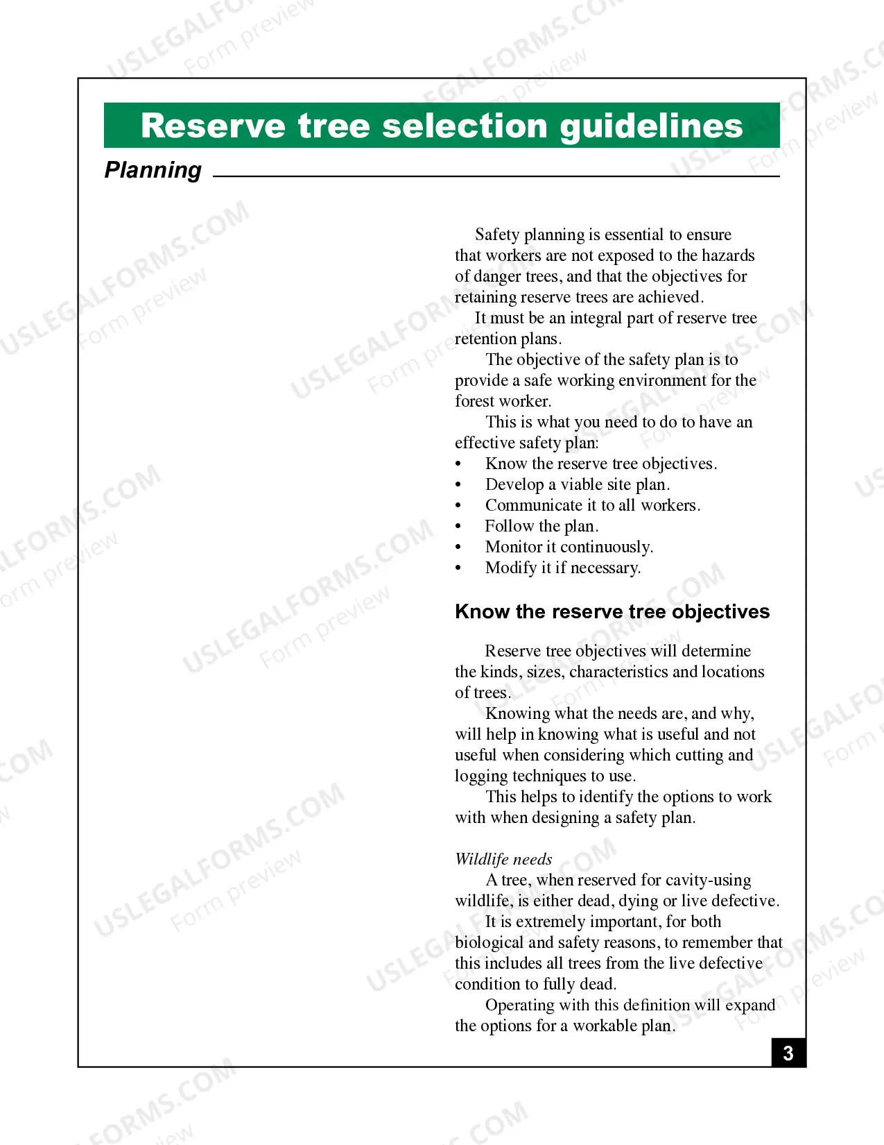 Preview Guidelines for Selecting Reserve Trees