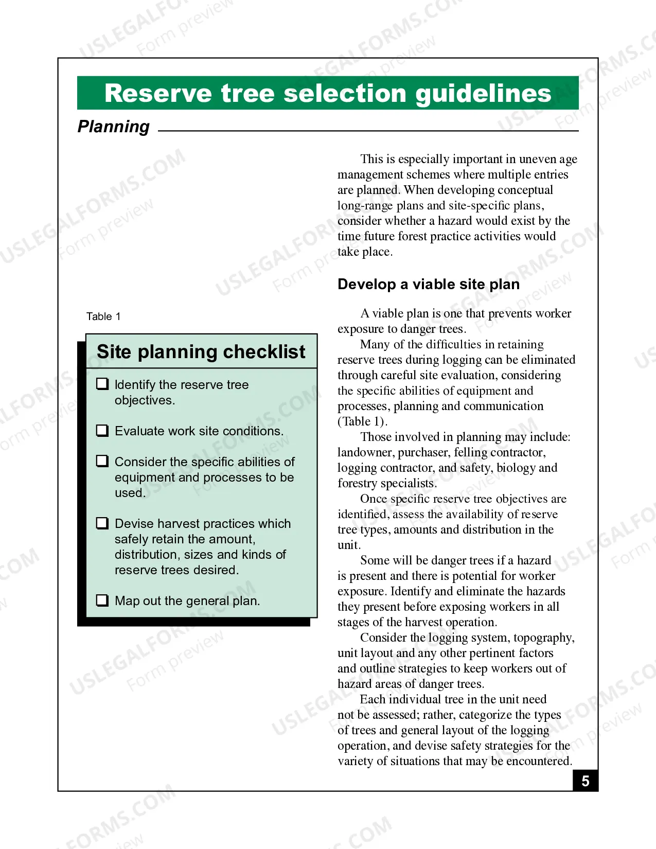 Preview Guidelines for Selecting Reserve Trees