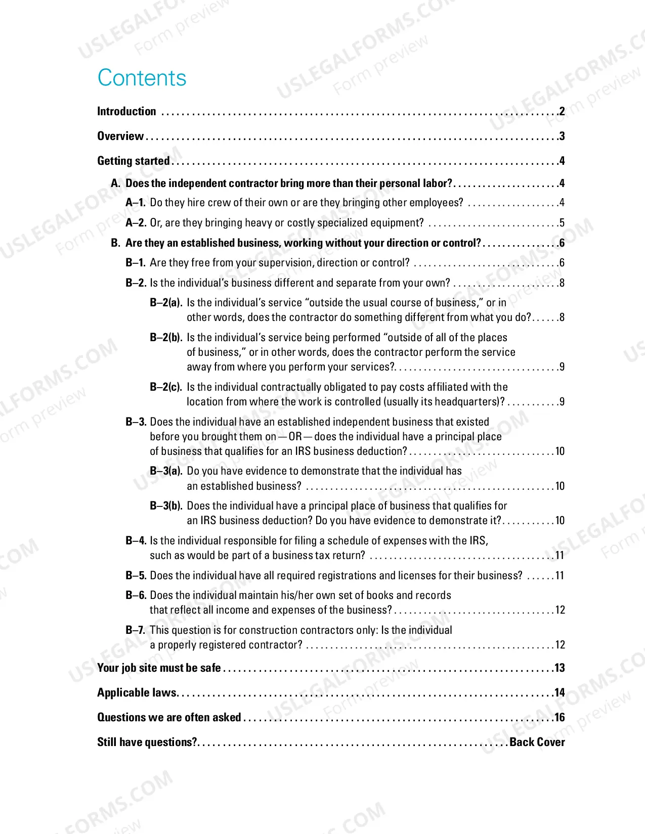 Preview Independent Contractor Guide: A Step-by-Step Guide to Hiring Independent Contractors in Washington State