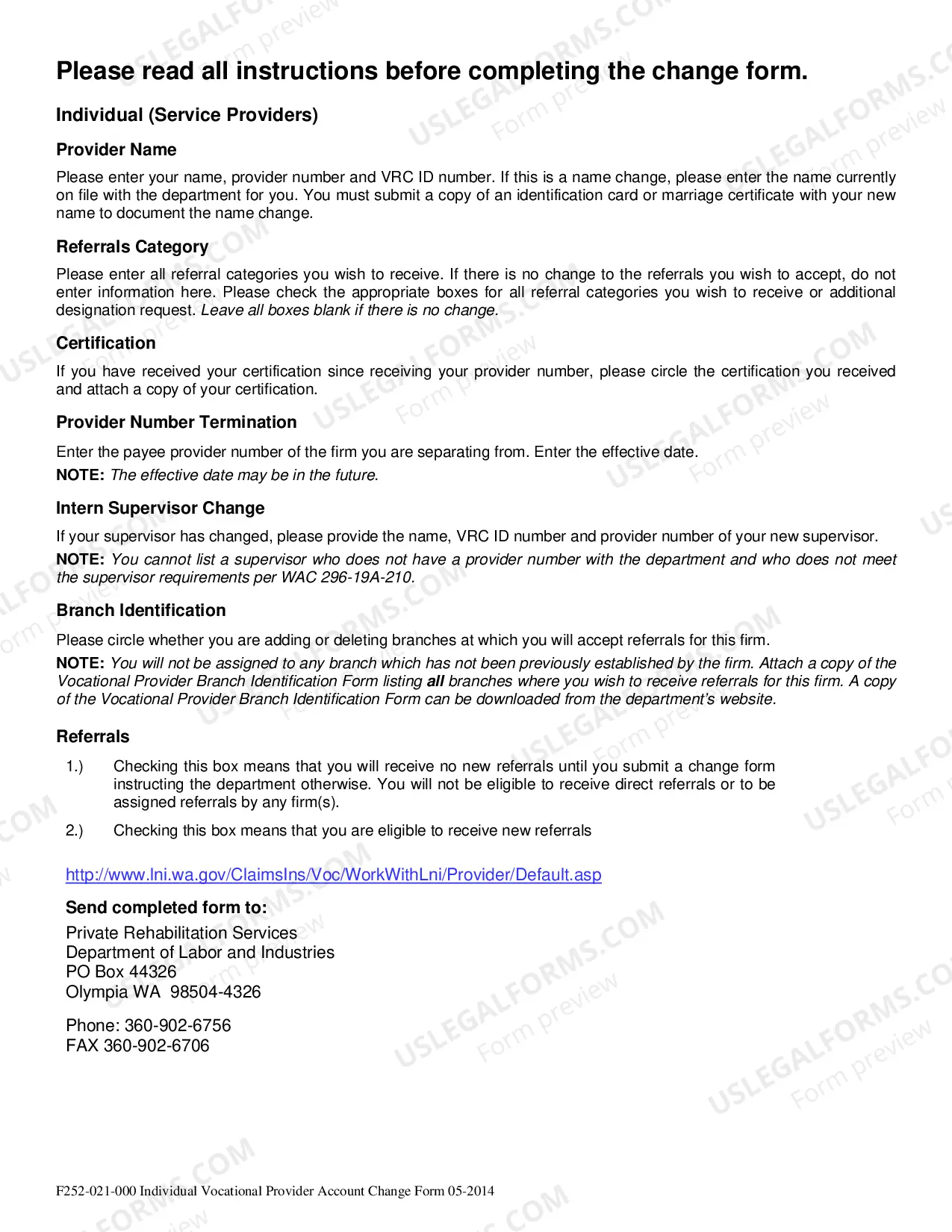 Preview Individual Vocational Provider Account Change Form