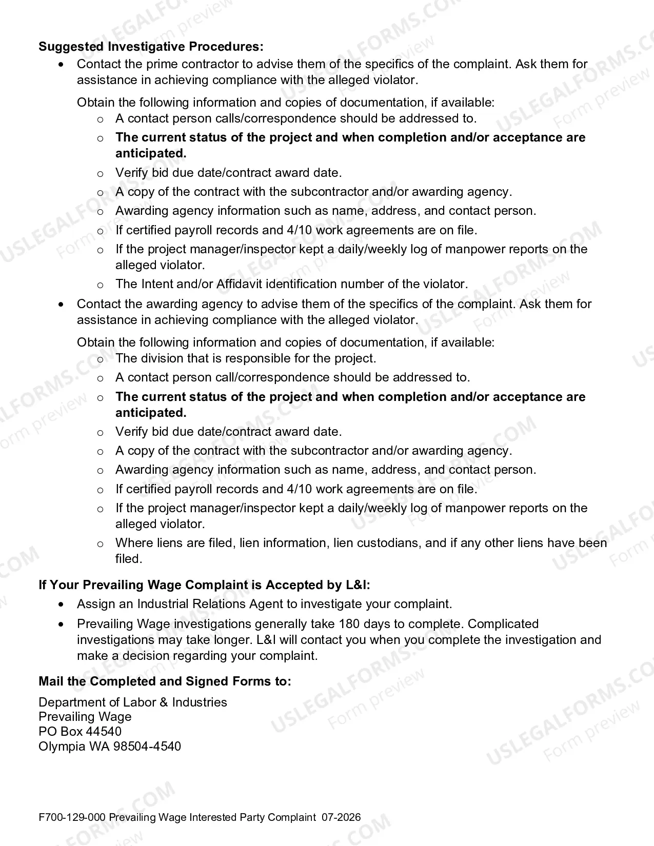 Preview Interested Party Checklist for the Filing of Prevailing Wage Complaints