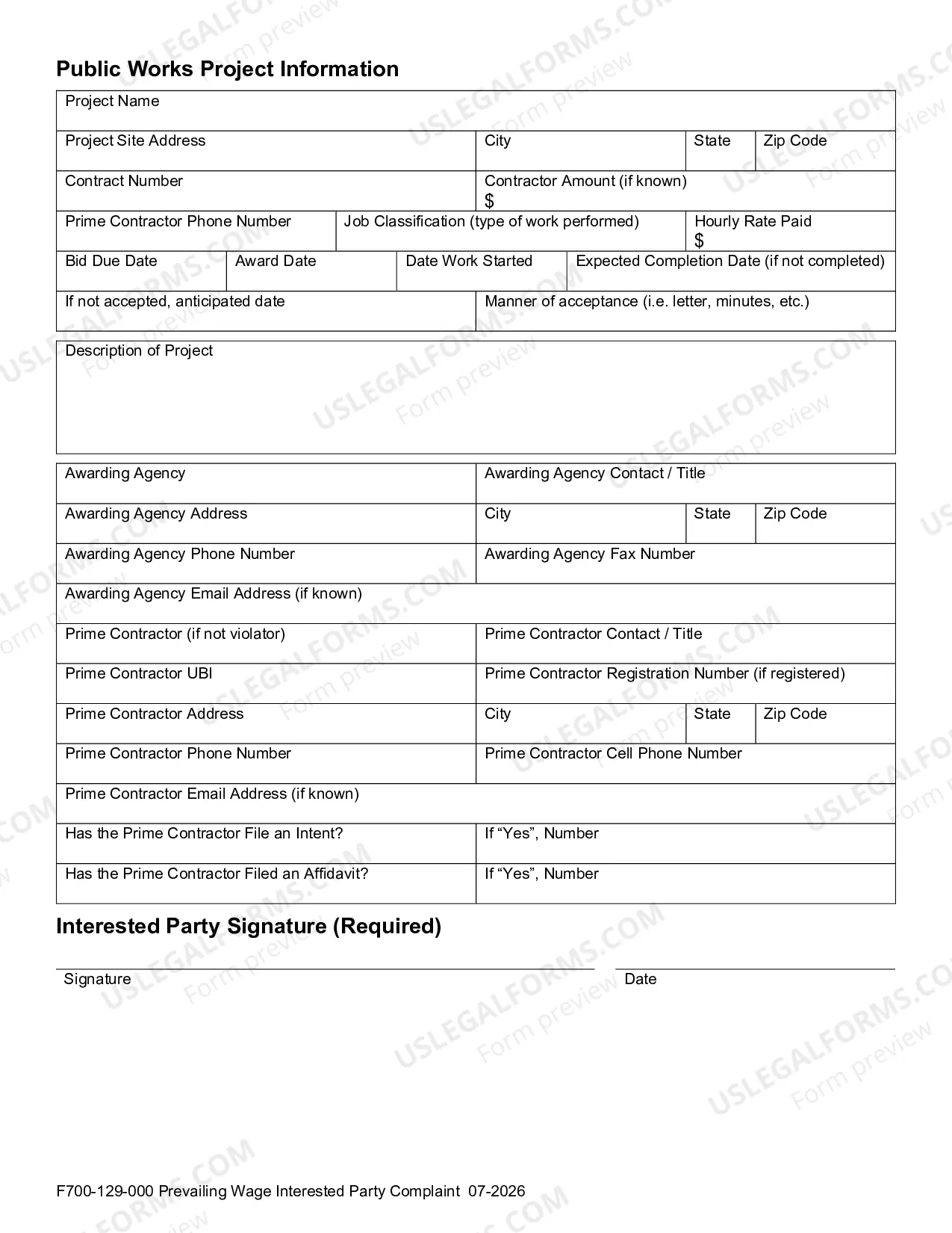 Preview Interested Party Checklist for the Filing of Prevailing Wage Complaints