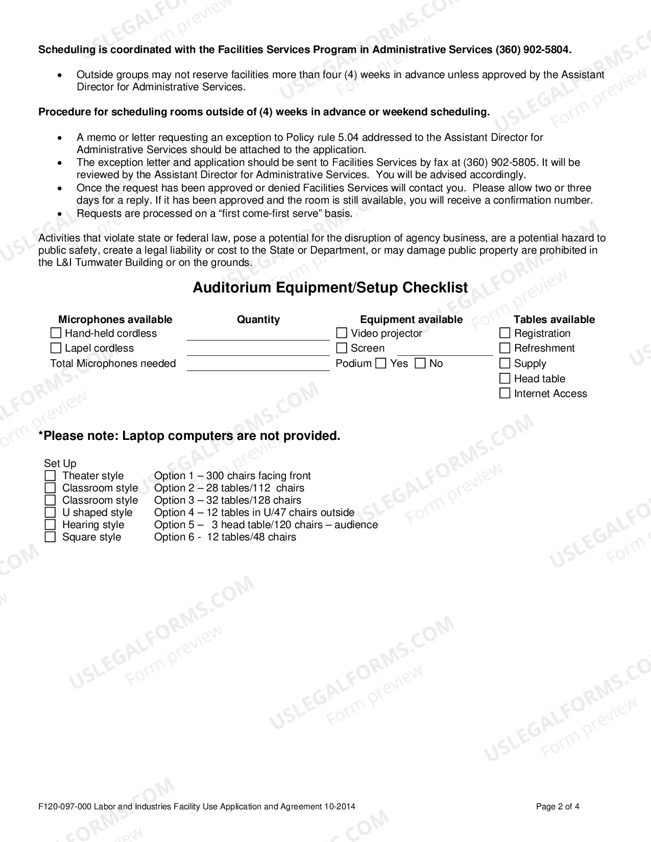 Preview Labor and Industries Facility Use Application and Agreement for Government Agencies