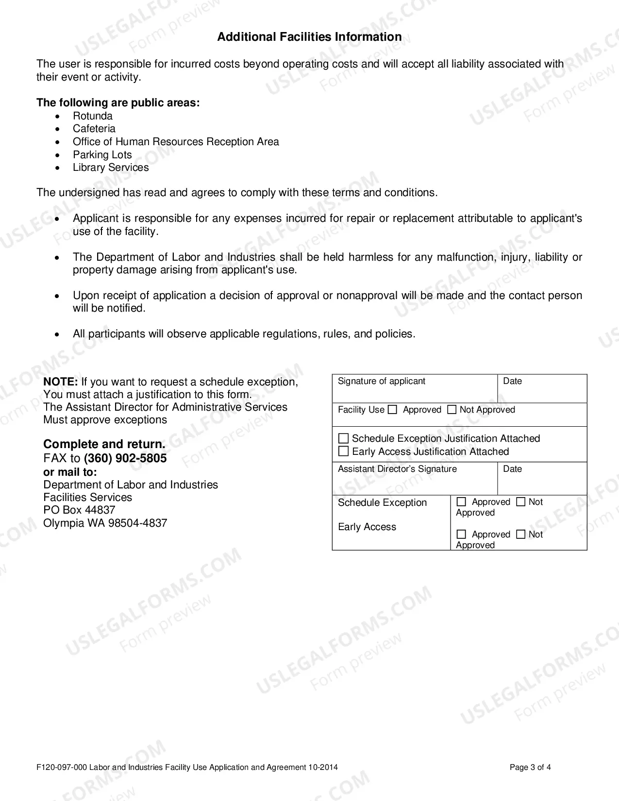 Preview Labor and Industries Facility Use Application and Agreement for Government Agencies