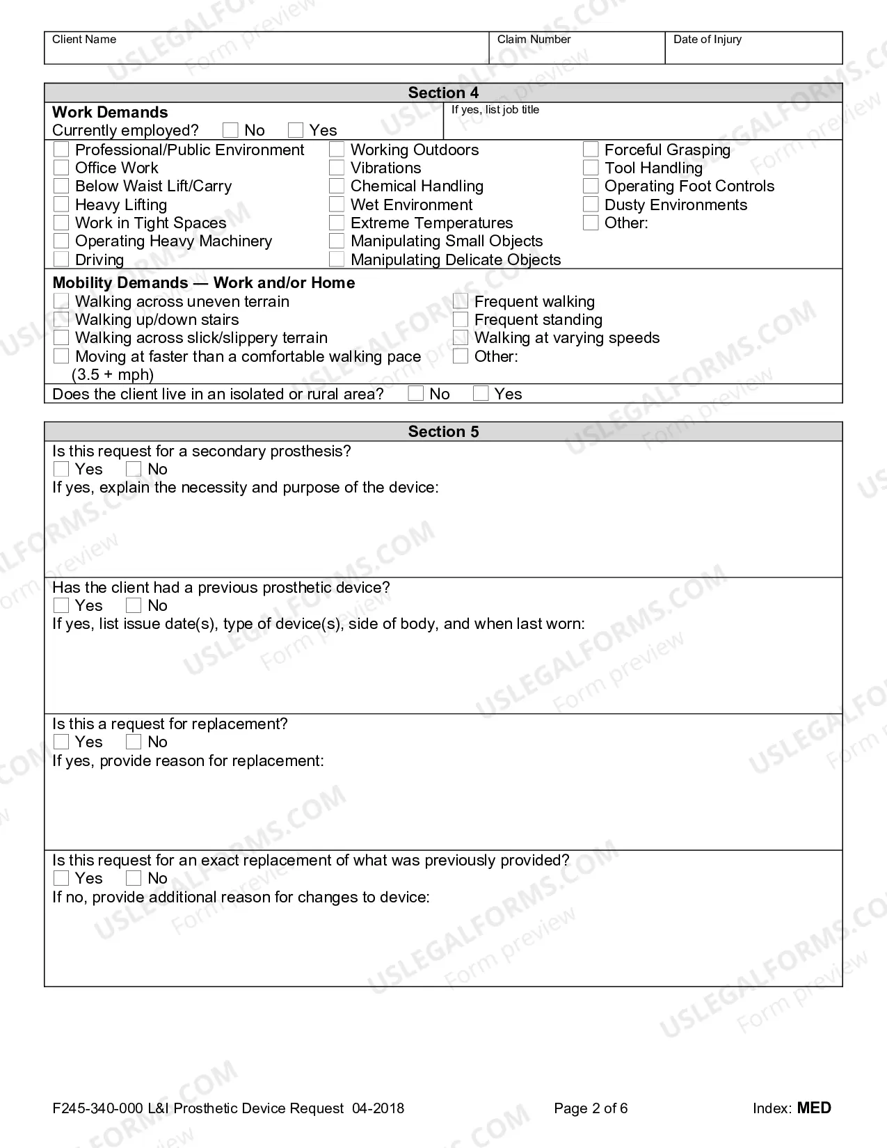 Preview Labor and Industries Prosthetic Device Request Form