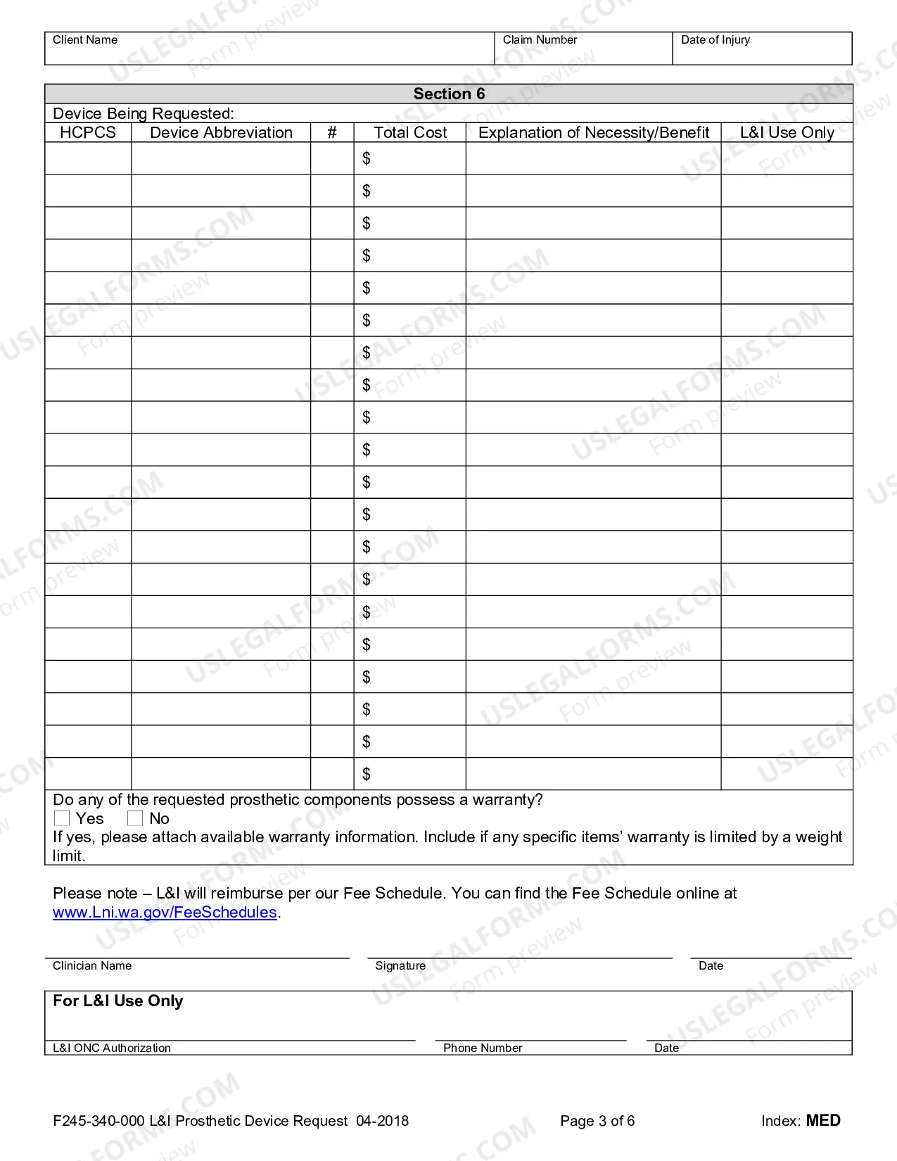 Preview Labor and Industries Prosthetic Device Request Form