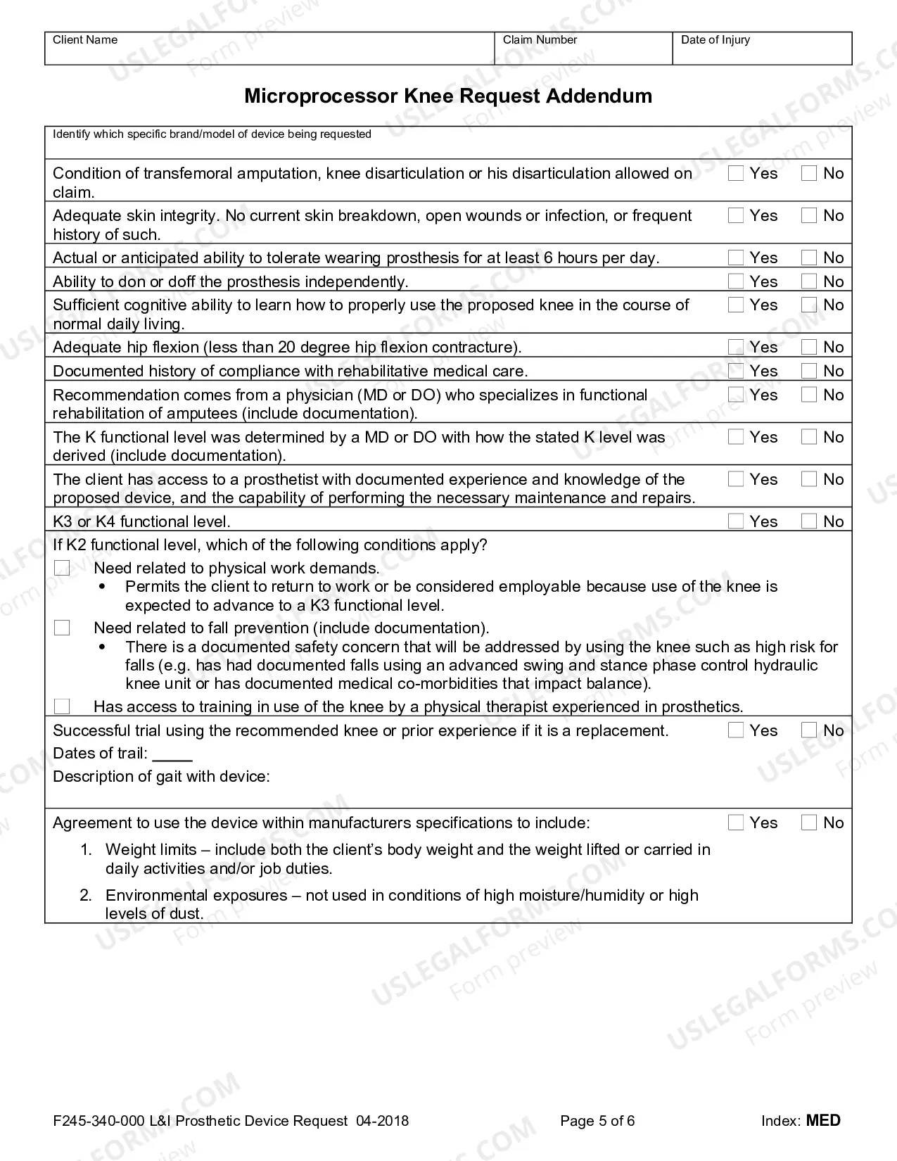 Preview Labor and Industries Prosthetic Device Request Form
