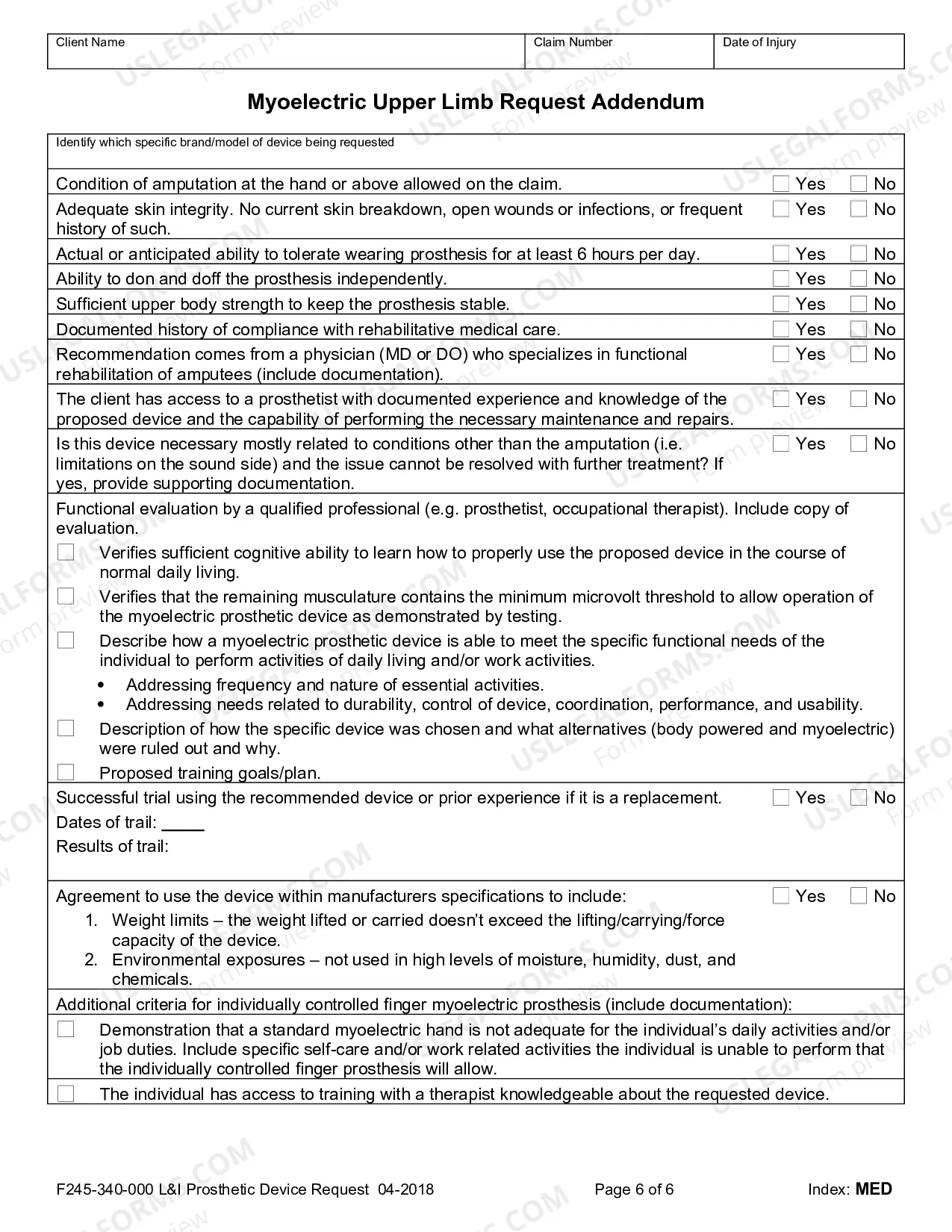 Preview Labor and Industries Prosthetic Device Request Form