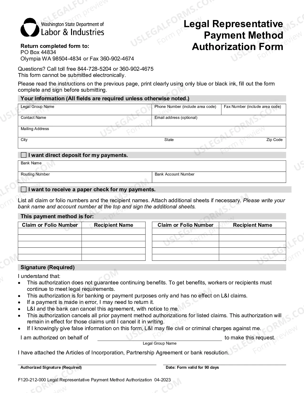 Preview Legal Representative Payment Method Authorization Form