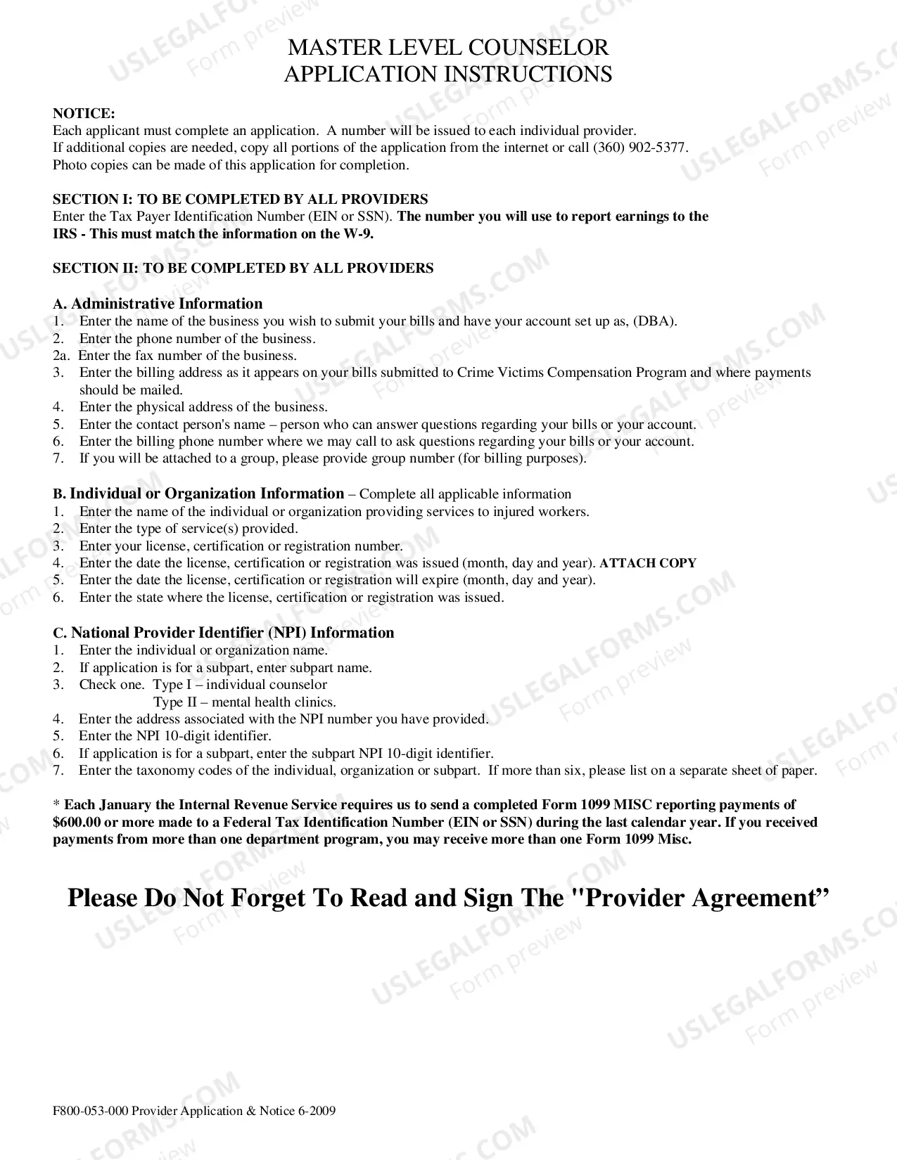 Preview Master Level Counselor Provider Account Application for Crime Victims