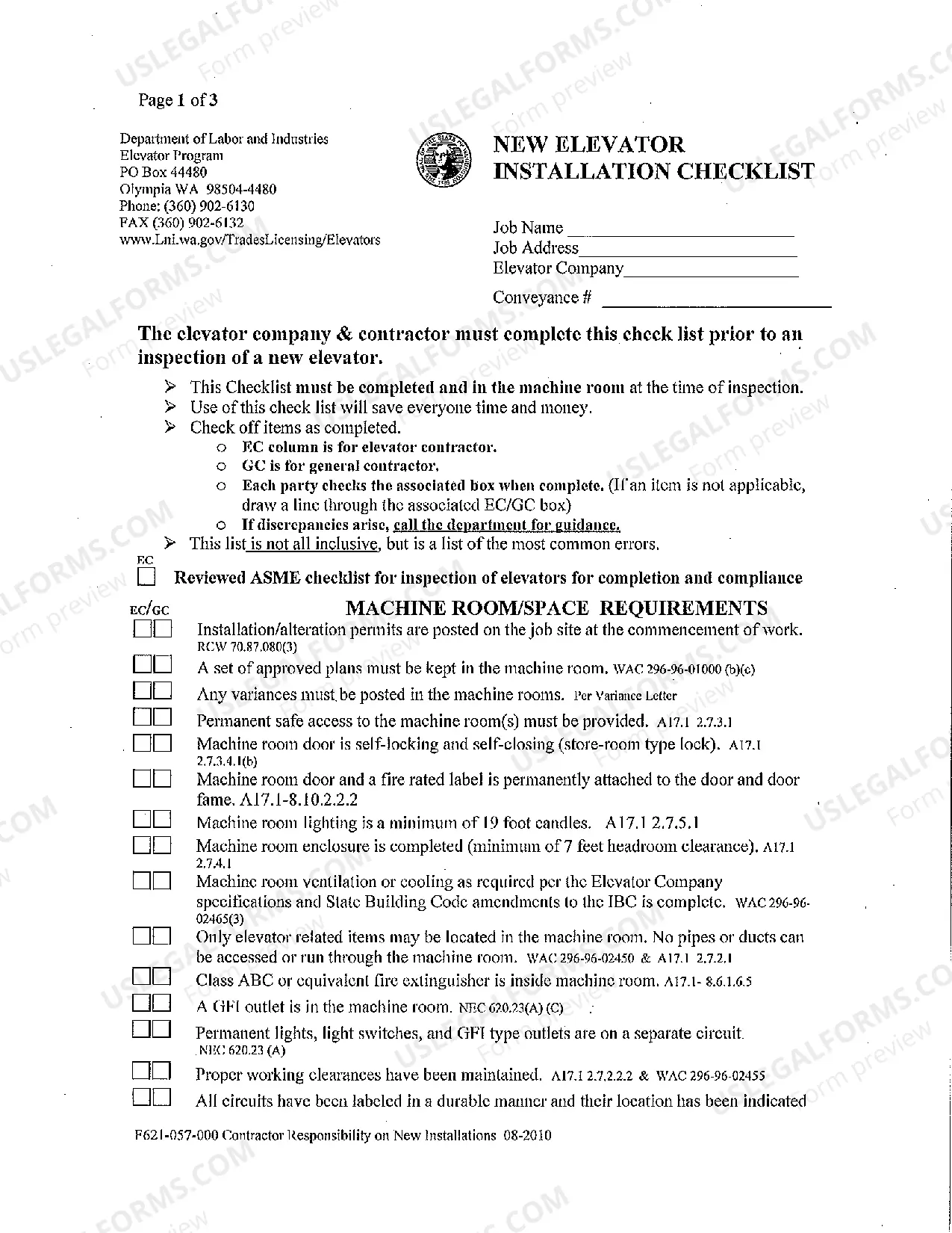 Preview New Elevator Installation Checklist