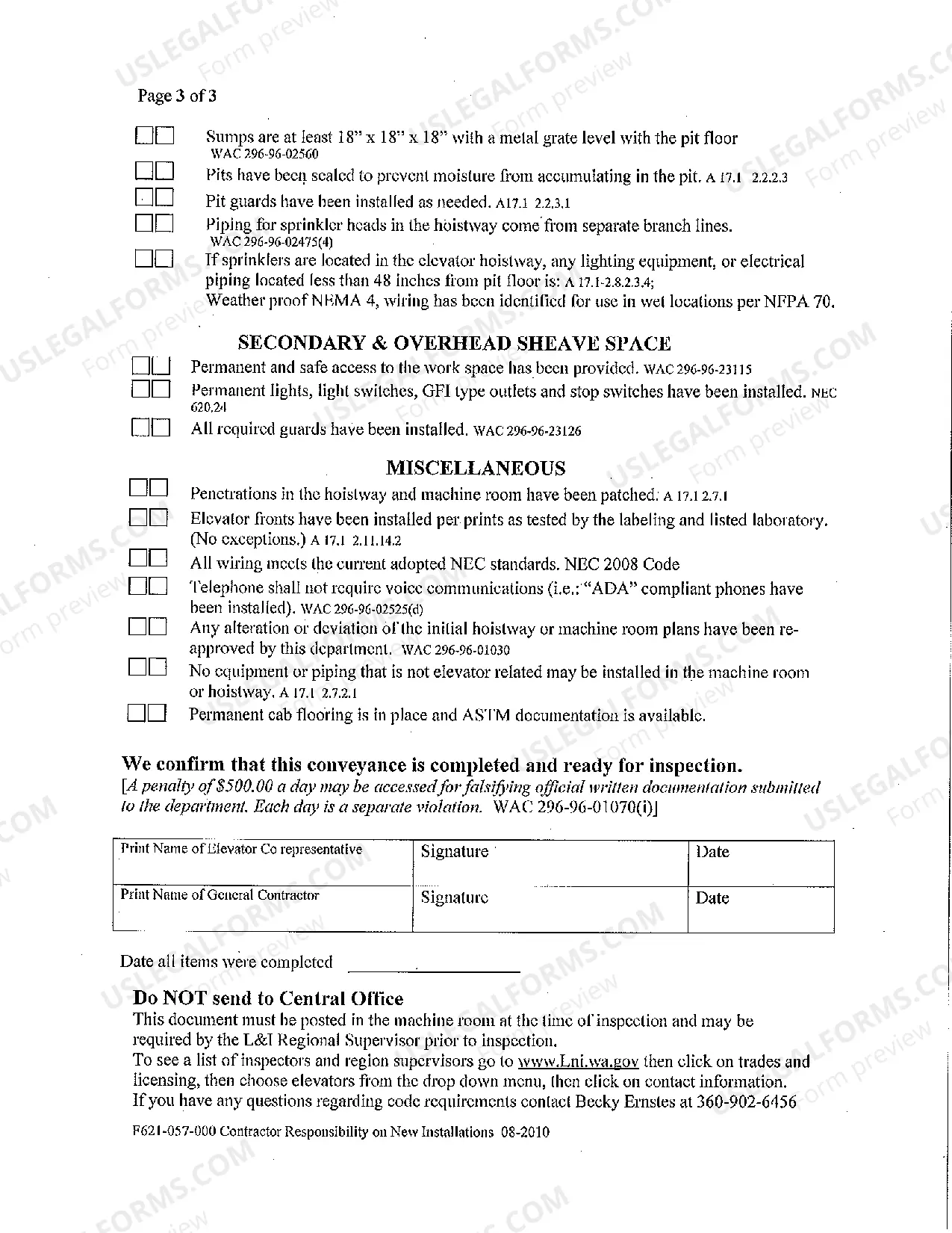 Preview New Elevator Installation Checklist