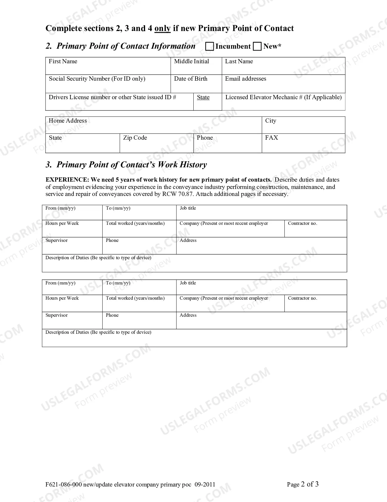 Preview New/Update Elevator Company Primary Point of Contact