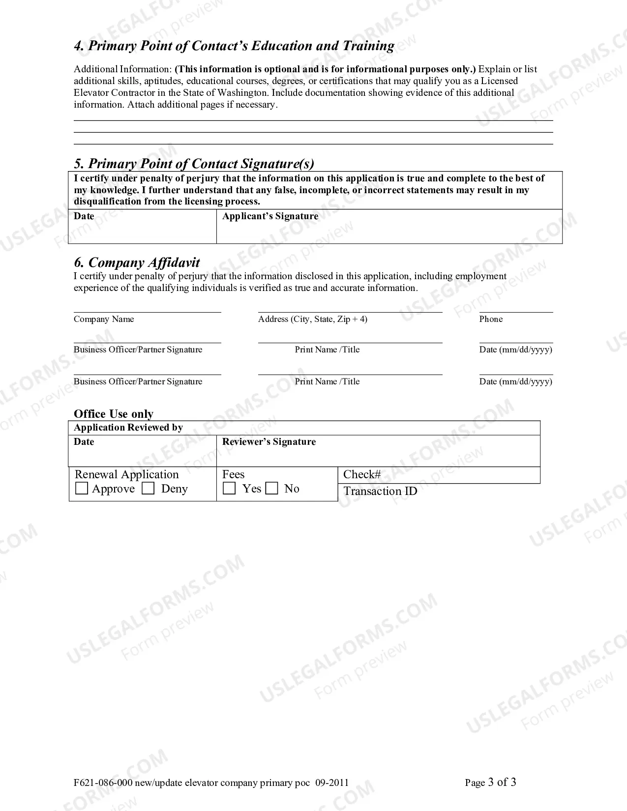 Preview New/Update Elevator Company Primary Point of Contact