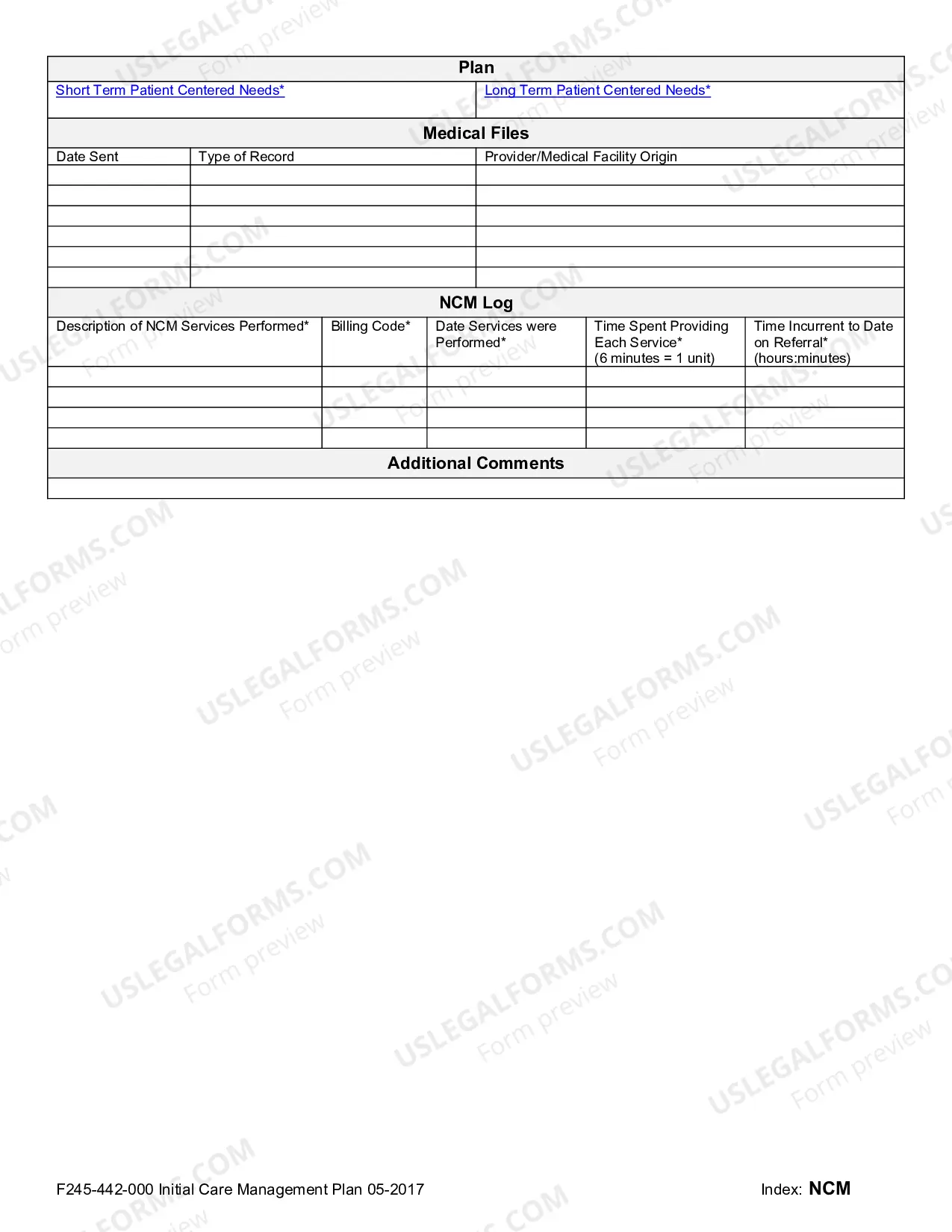Preview Nurse Case Management Initial Care Management Plan