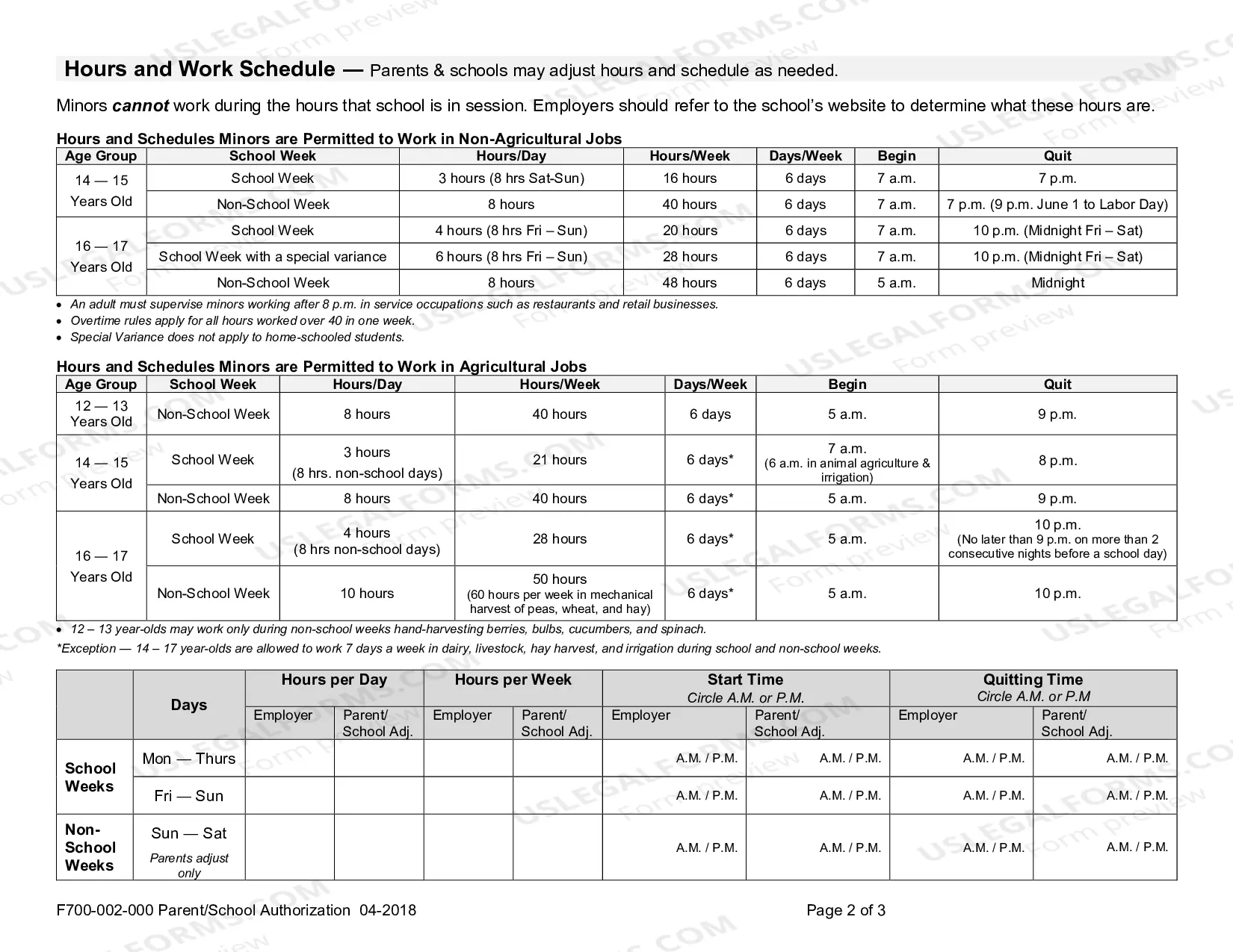 Preview Parent / School Authorization