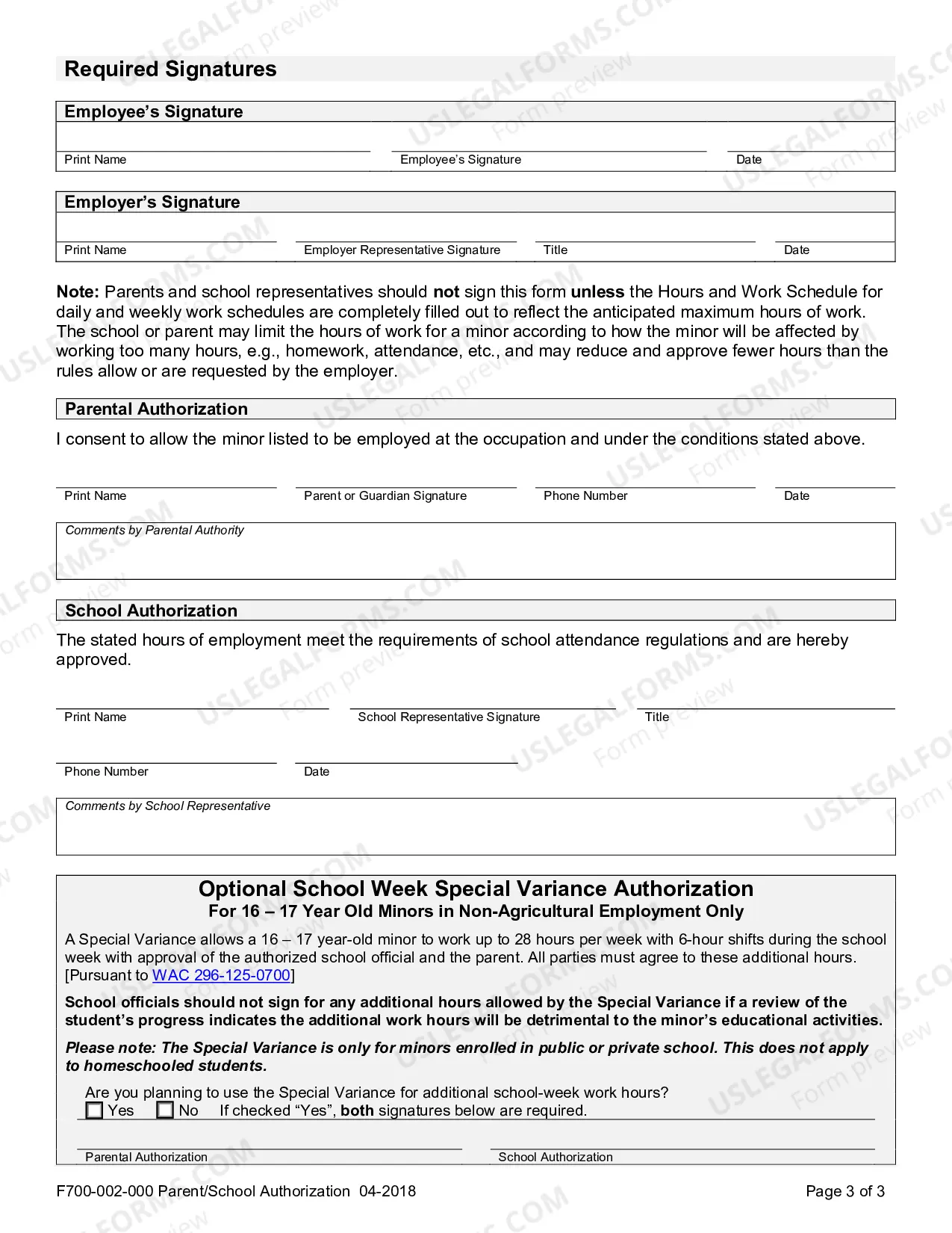 Preview Parent / School Authorization