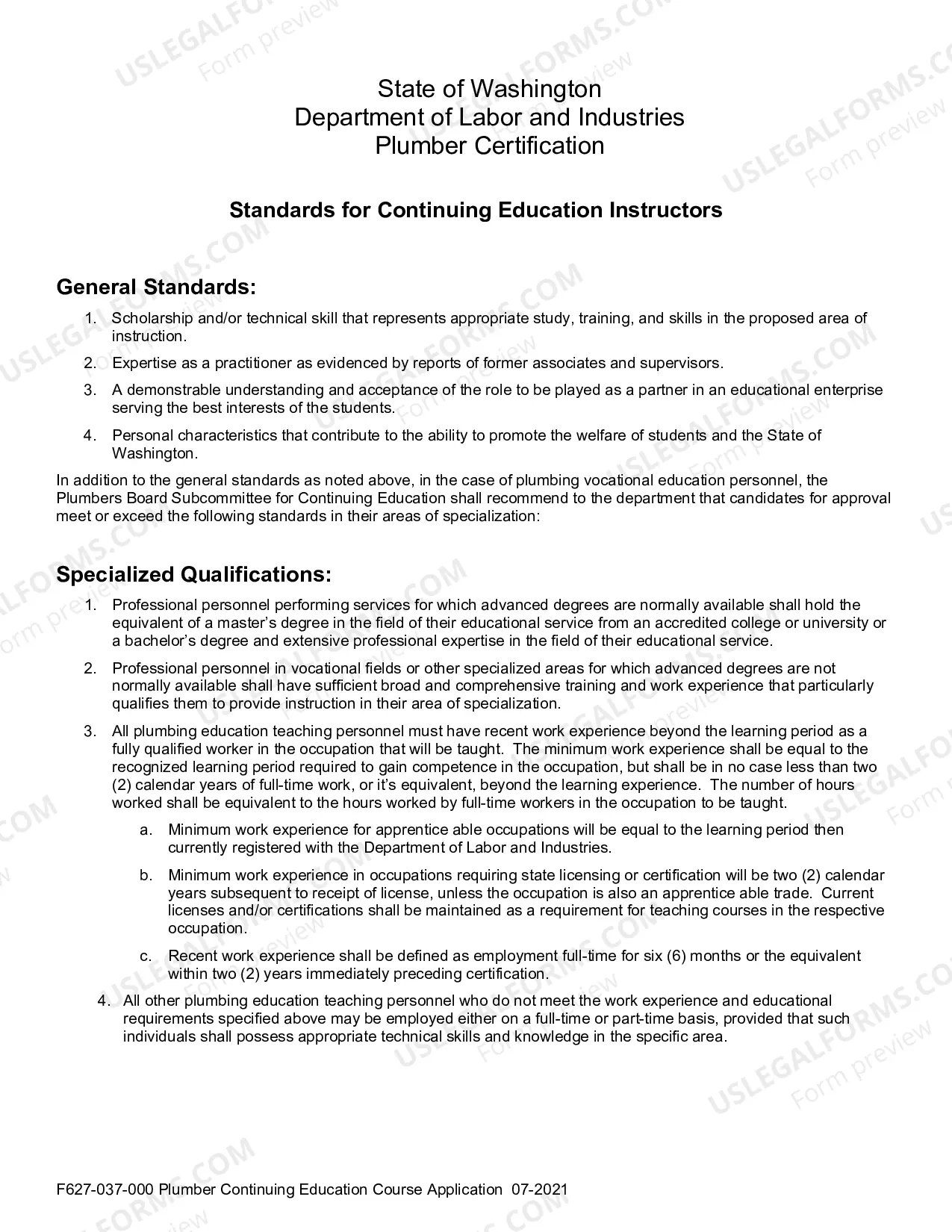 Preview Plumber Continuing Education Course Application