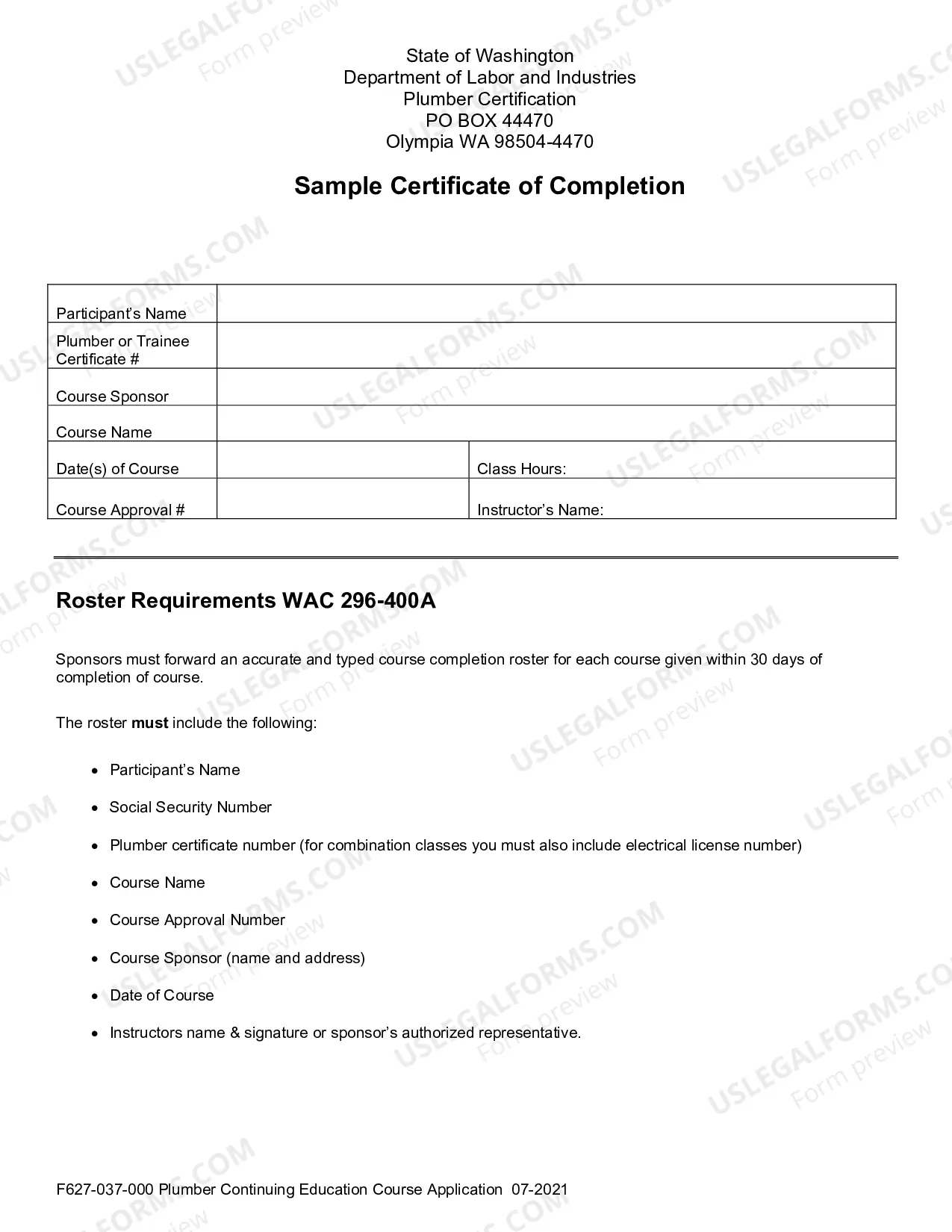 Preview Plumber Continuing Education Course Application